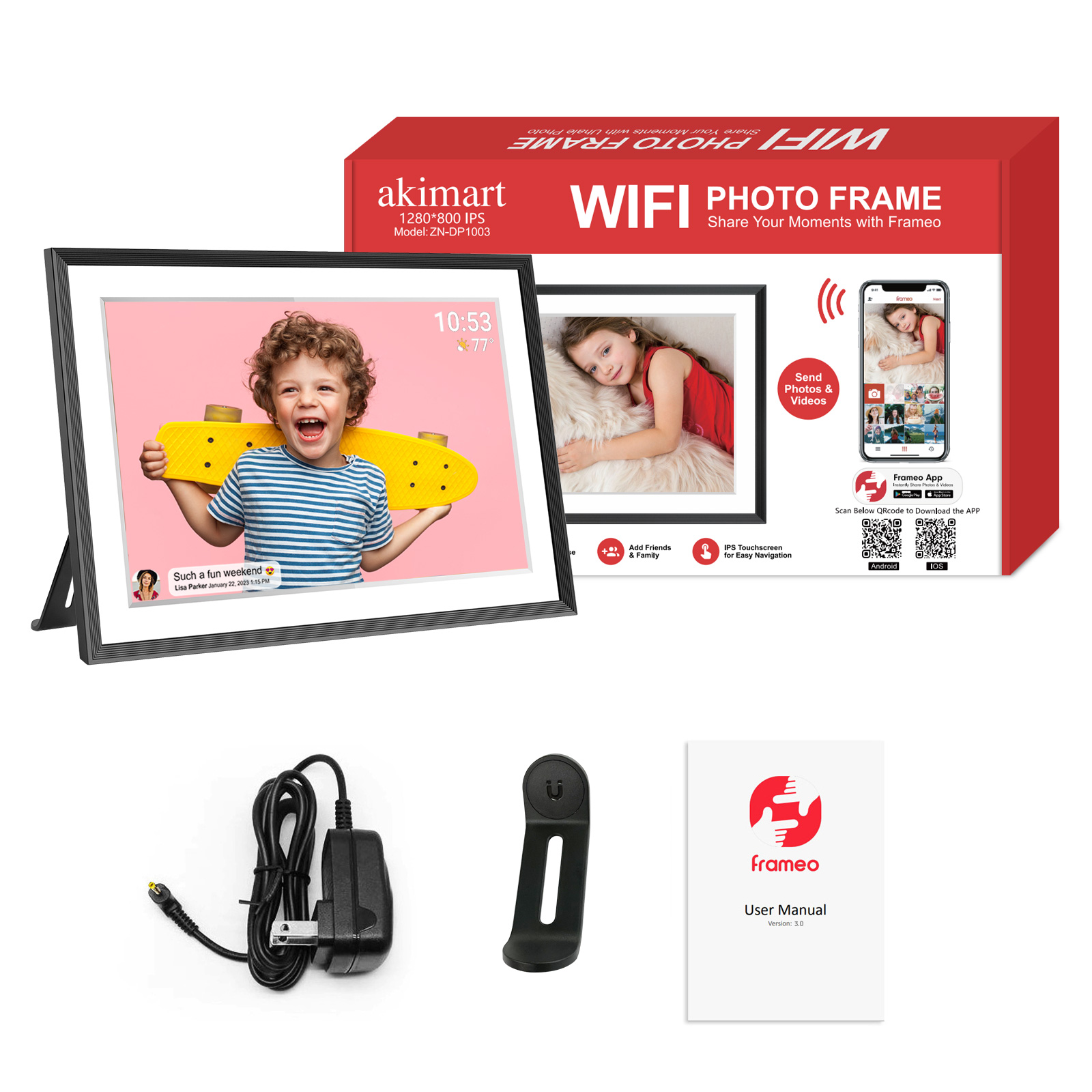 Frameo 10.1 Inch 32GB Digital Picture Frame–(Black and White), IPS HD Touch Screen, Photo Frame with Auto-Rotate Instant Share Photo/Video Sharing via Frameo App, Gift for Mom