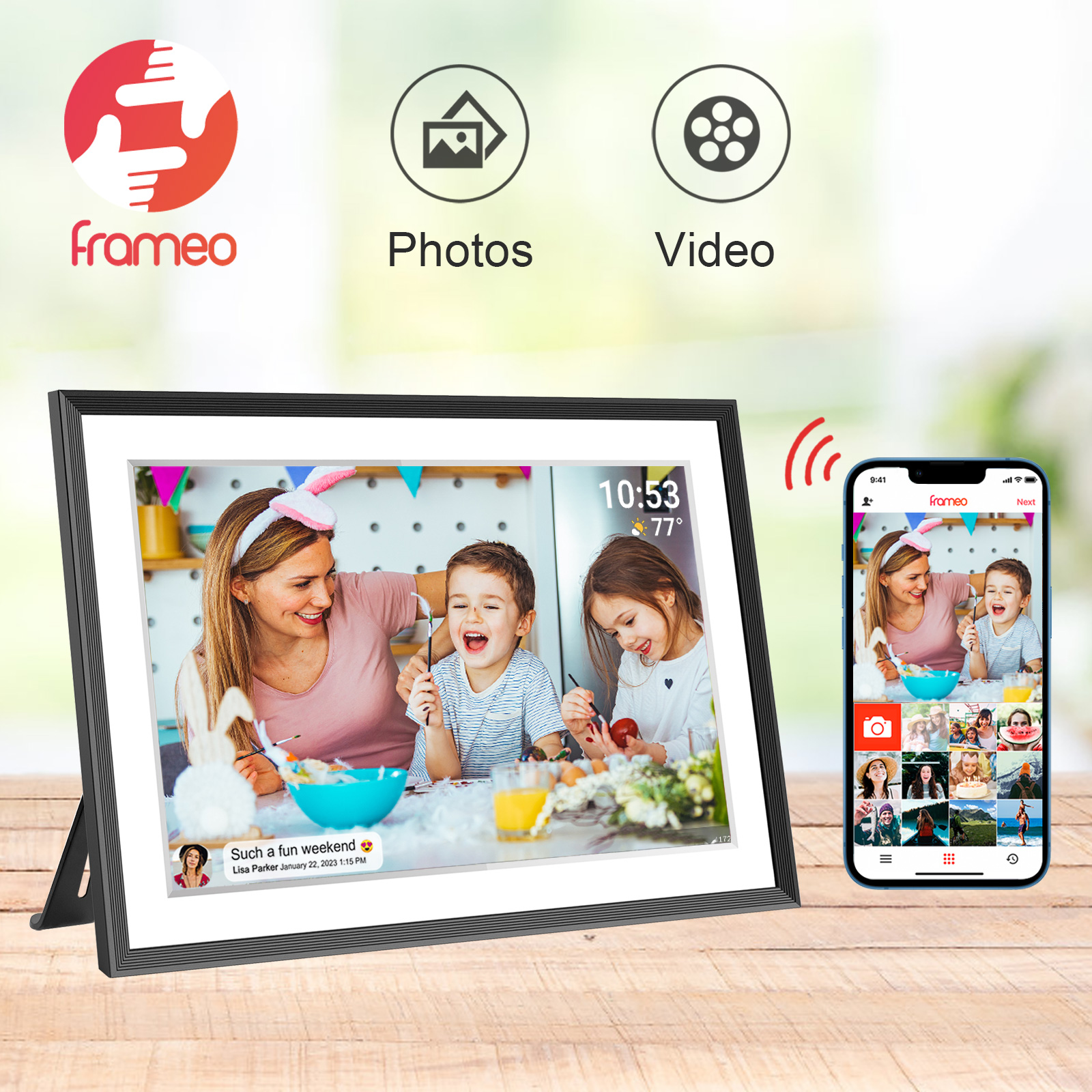 Frameo 10.1 Inch 32GB Digital Picture Frame–(Black and White), IPS HD Touch Screen, Photo Frame with Auto-Rotate Instant Share Photo/Video Sharing via Frameo App, Gift for Mom