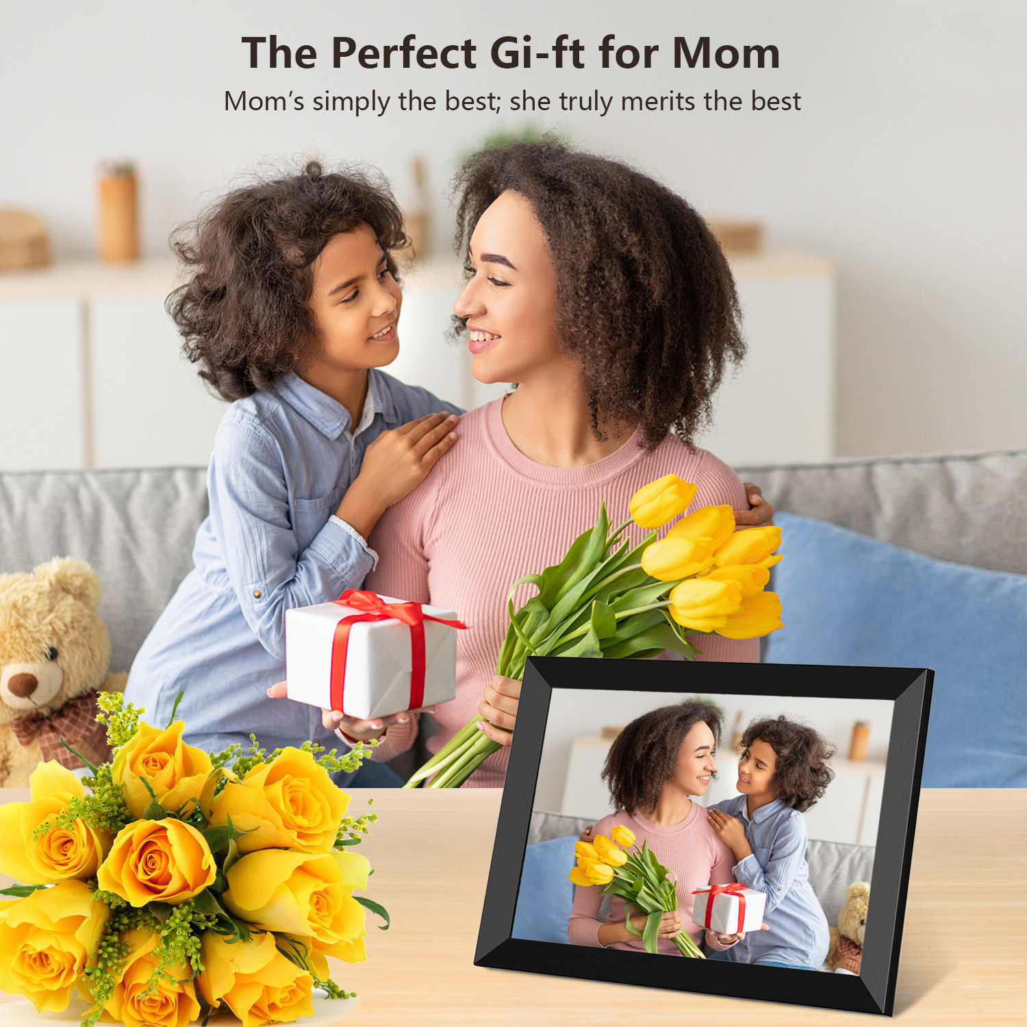 Frameo 10.1 Inch 32GB Digital Picture Frame, IPS HD Touch Screen, Photo Frame with Auto-Rotate Instant Share Photo/Video Sharing via Frameo App, Gift for Mom