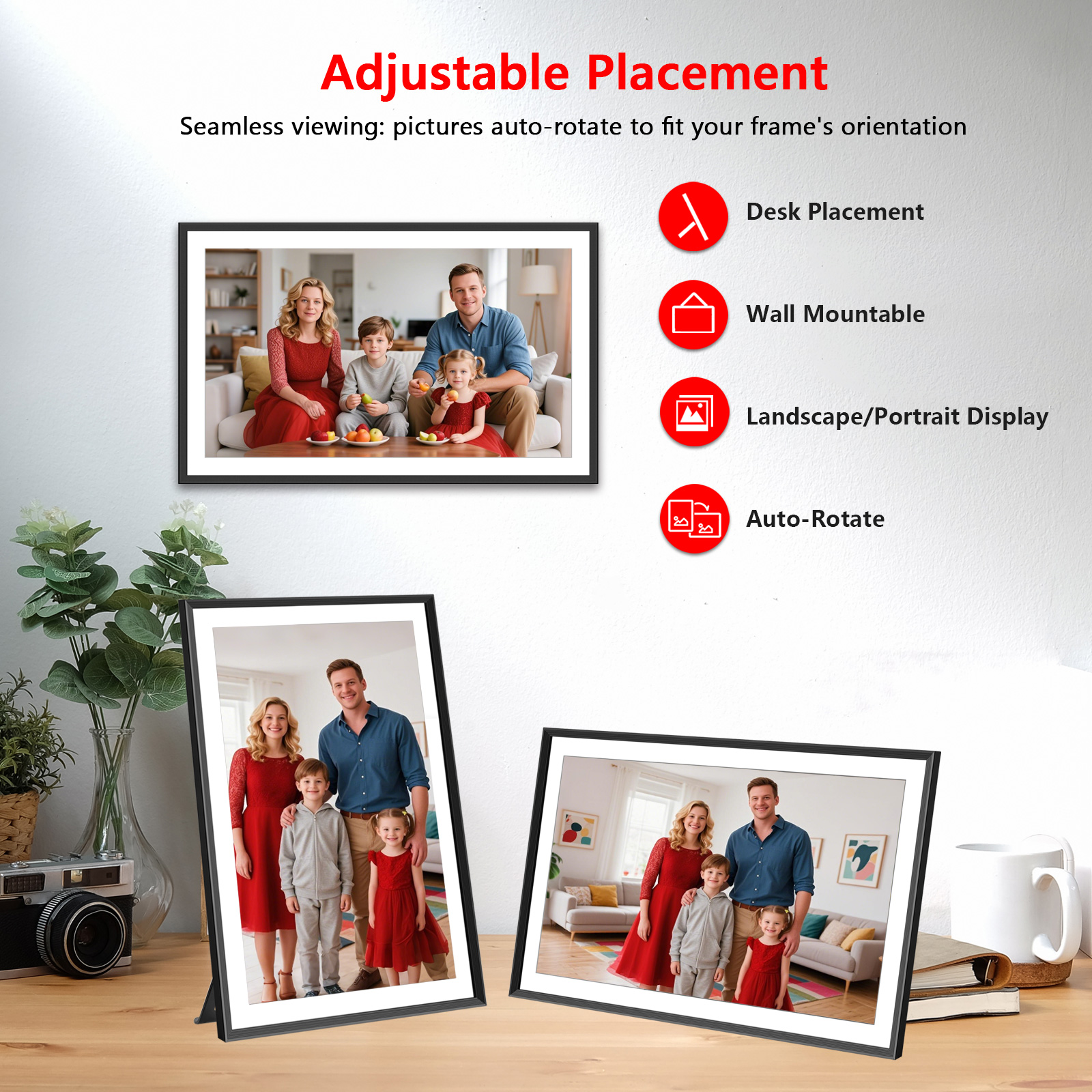 Frameo 15.6 Inch 32GB Digital Picture Frame–(Black and White), IPS HD Touch Screen, 32GB Storage, Photo Frame with Auto-Rotate Instant Share Photo/Video Sharing via Frameo App, Gift for Mom