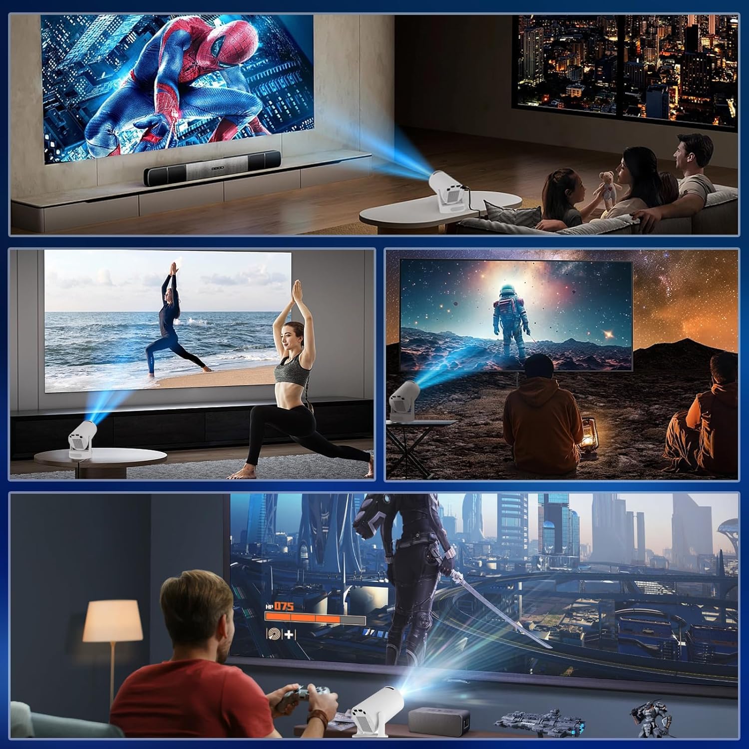 Akimart Mini Projector 4K Support with Dual-Band WIFI6 5G Wireless 5.4 Bluetooth Android 11, Soundbase Speaker, Manual Focus, Auto Vertical Keystone 180°Rotatable Portable Proyector for Home Bedroom
