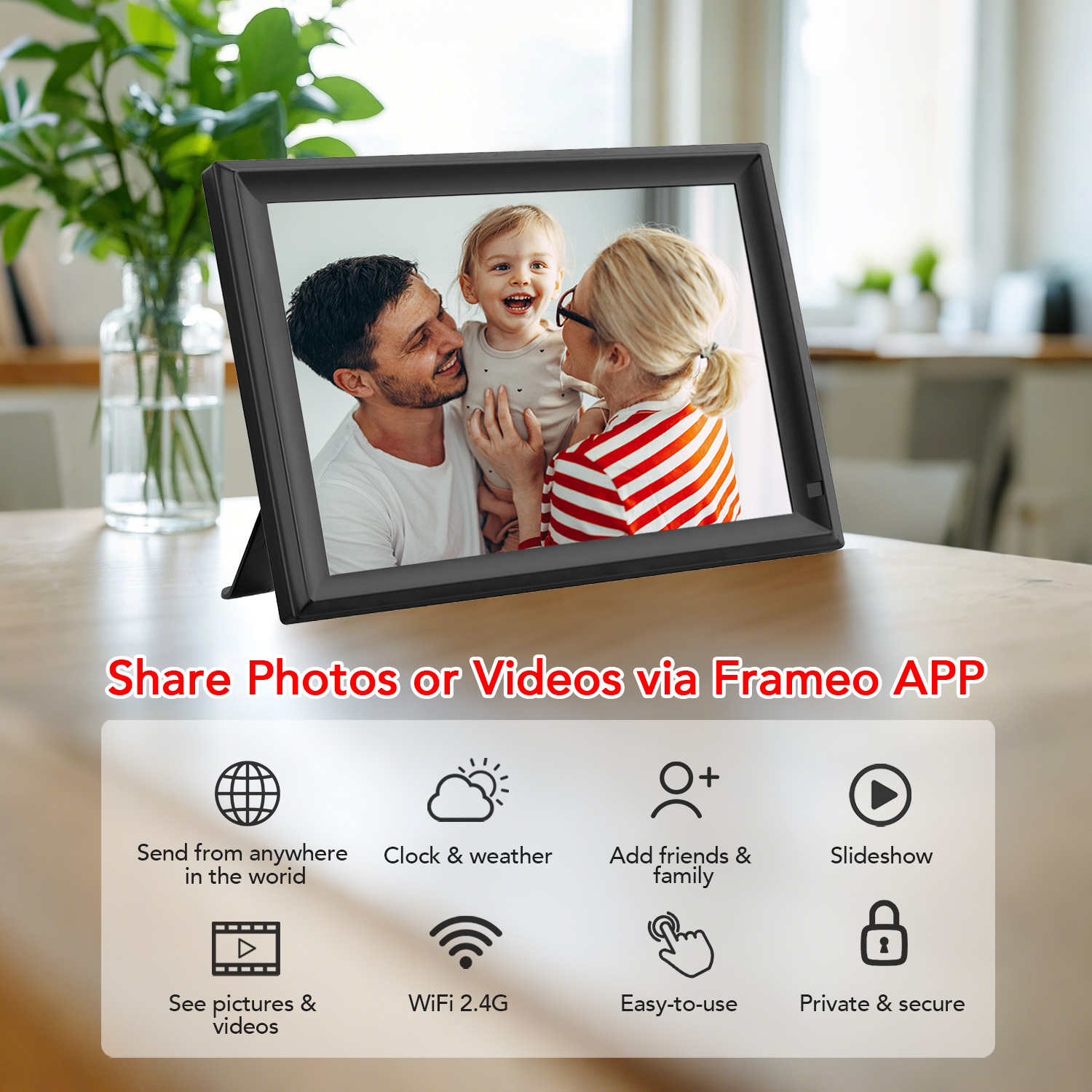 Frameo 15.6 Inch 32GB Digital Picture Frame, IPS HD Touch Screen, 32GB Storage, Photo Frame with Auto-Rotate Instant Share Photo/Video Sharing via Frameo App, Gift for Mom