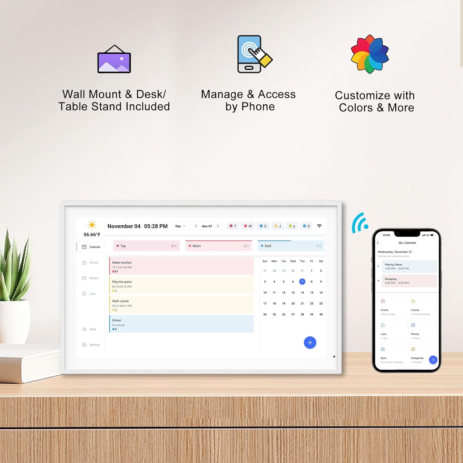 Akimart 21.5 Inch Digital Calendar, IPS HD Touch Screen Display for Family Schedules, Hearth Display Desk Smart Calendar Seamless Scheduling