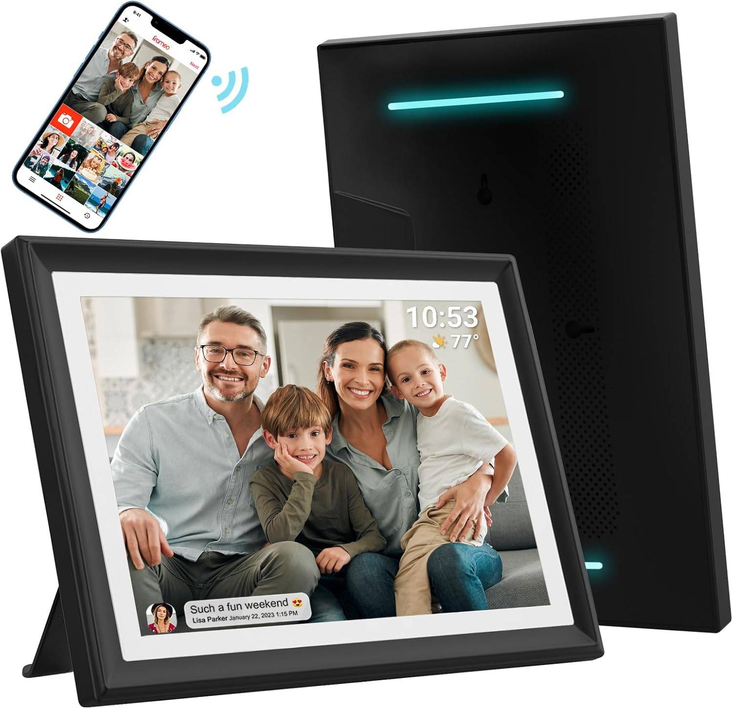 Frameo LED Light 10.1 Inch 32GB Digital Picture Frame–(Black and White), IPS HD Touch Screen, Photo Frame with Auto-Rotate Instant Share Photo/Video Sharing via Frameo App, Gift for Mom