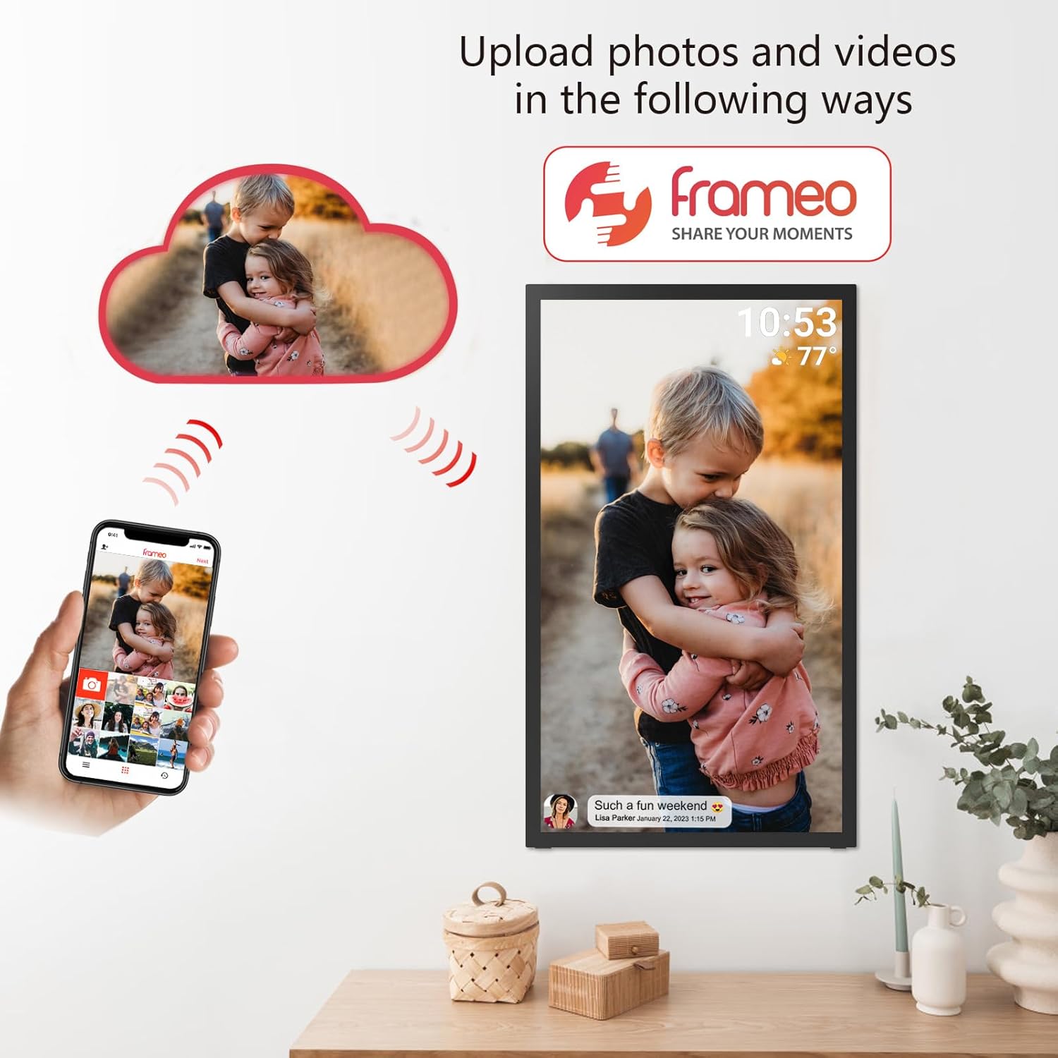 Frameo 21.5 Inch 64GB Digital Picture Frame, IPS HD Touch Screen, Photo Frame with Auto-Rotate Instant Share Photo/Video Sharing via Frameo App, Gift for Mom