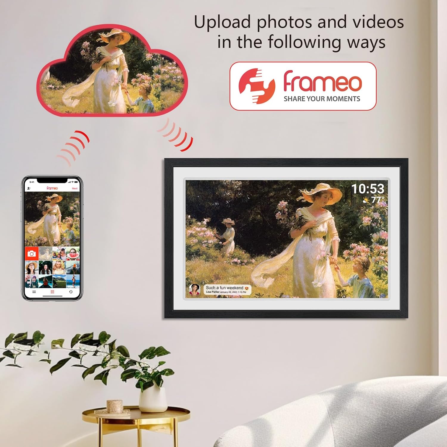 Frameo 21.5inch 32GB Digital Photo Frame with 1920×1080 FHD IPS LCD Touch Screen, Auto-Rotate, Dual-WiFi Share Photos & Videos Via Frameo App
