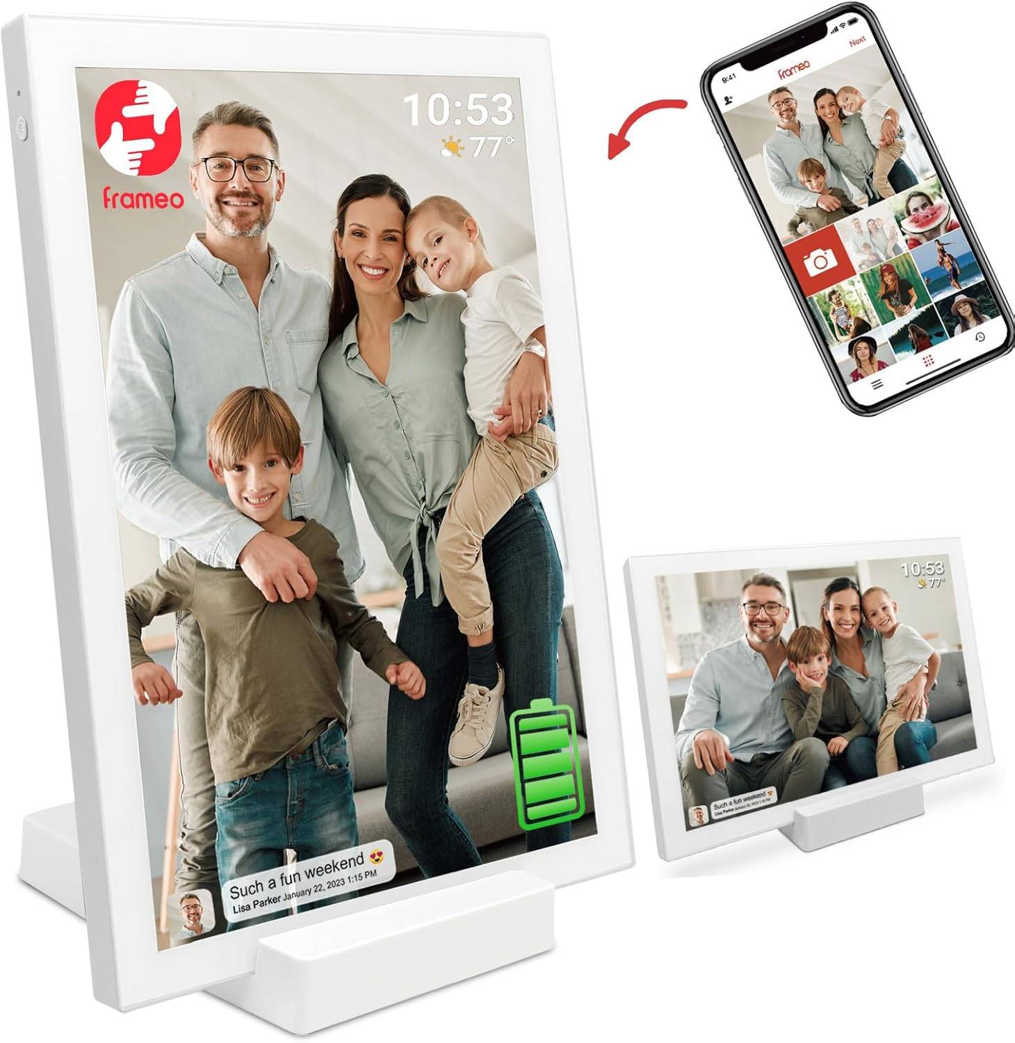 Frameo 10.1 Inch 32GB Digital Picture Frame with 5000mAh Battery,HD IPS LCD Touch Screen,Auto-Rotate Portrait and Landscape,Share Moments Instantly via Frameo App from Anywhere