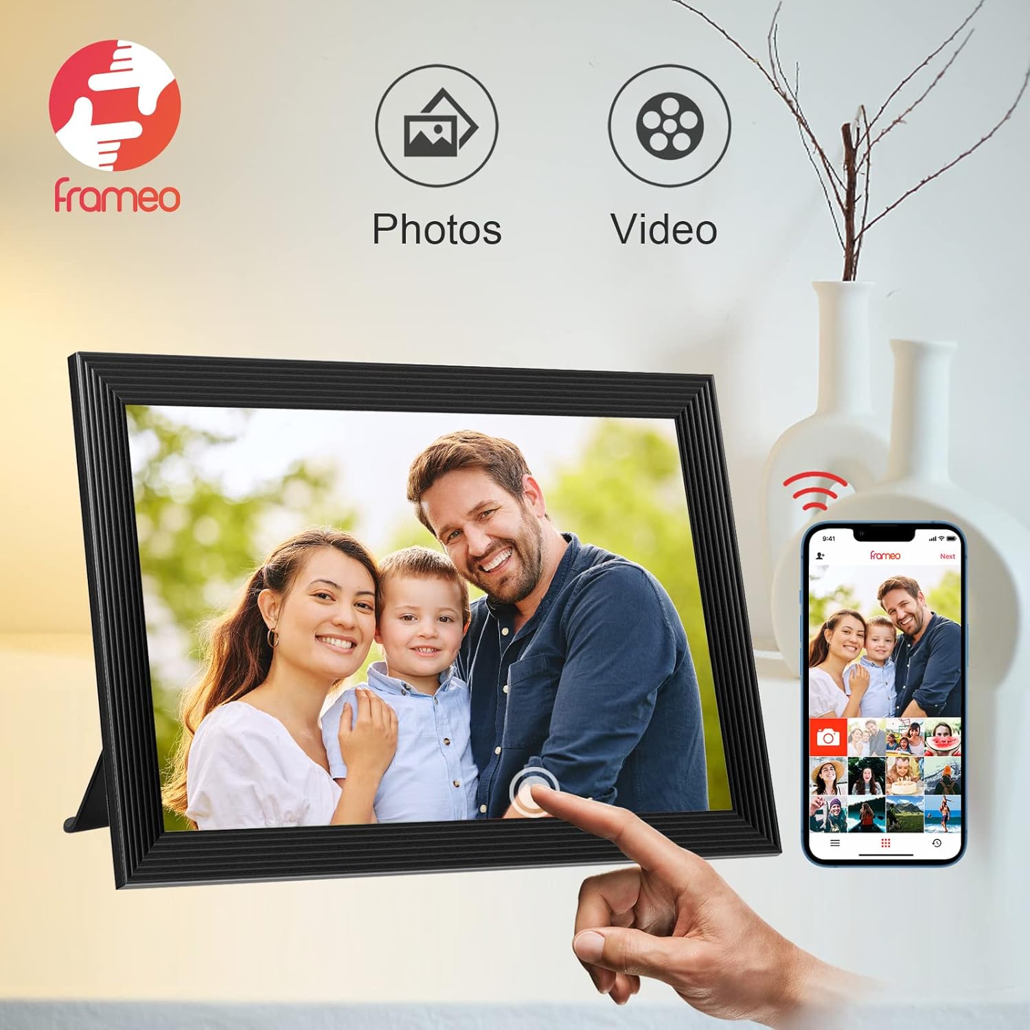 Frameo 10.1 Inch 32GB Digital Picture Frame, IPS HD Touch Screen, 32GB Storage, Photo Frame with Auto-Rotate Instant Share Photo/Video Sharing via Frameo App, Gift for Mom