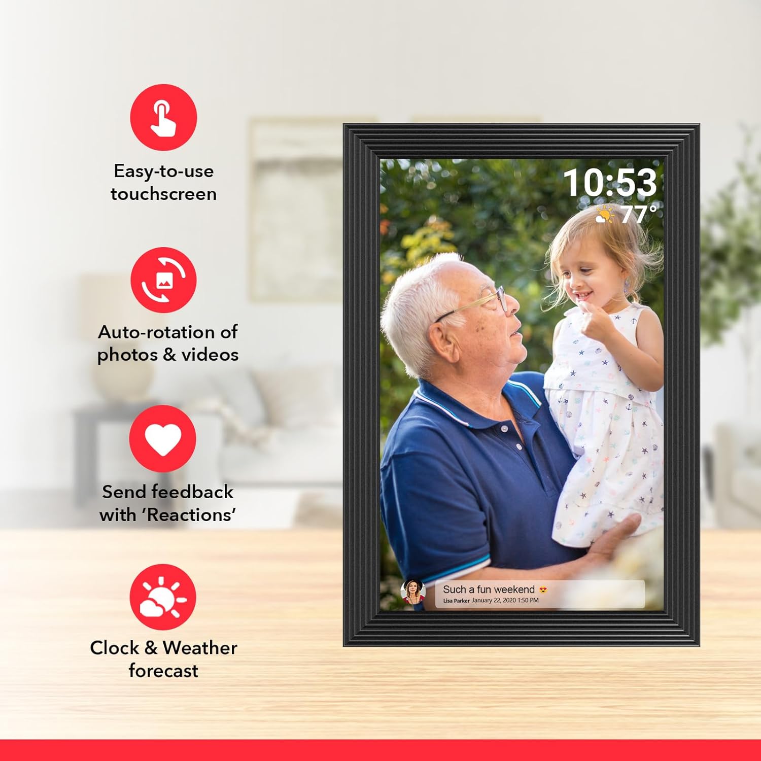Frameo 10.1 Inch 32GB Digital Picture Frame, IPS HD Touch Screen, 32GB Storage, Photo Frame with Auto-Rotate Instant Share Photo/Video Sharing via Frameo App, Gift for Mom