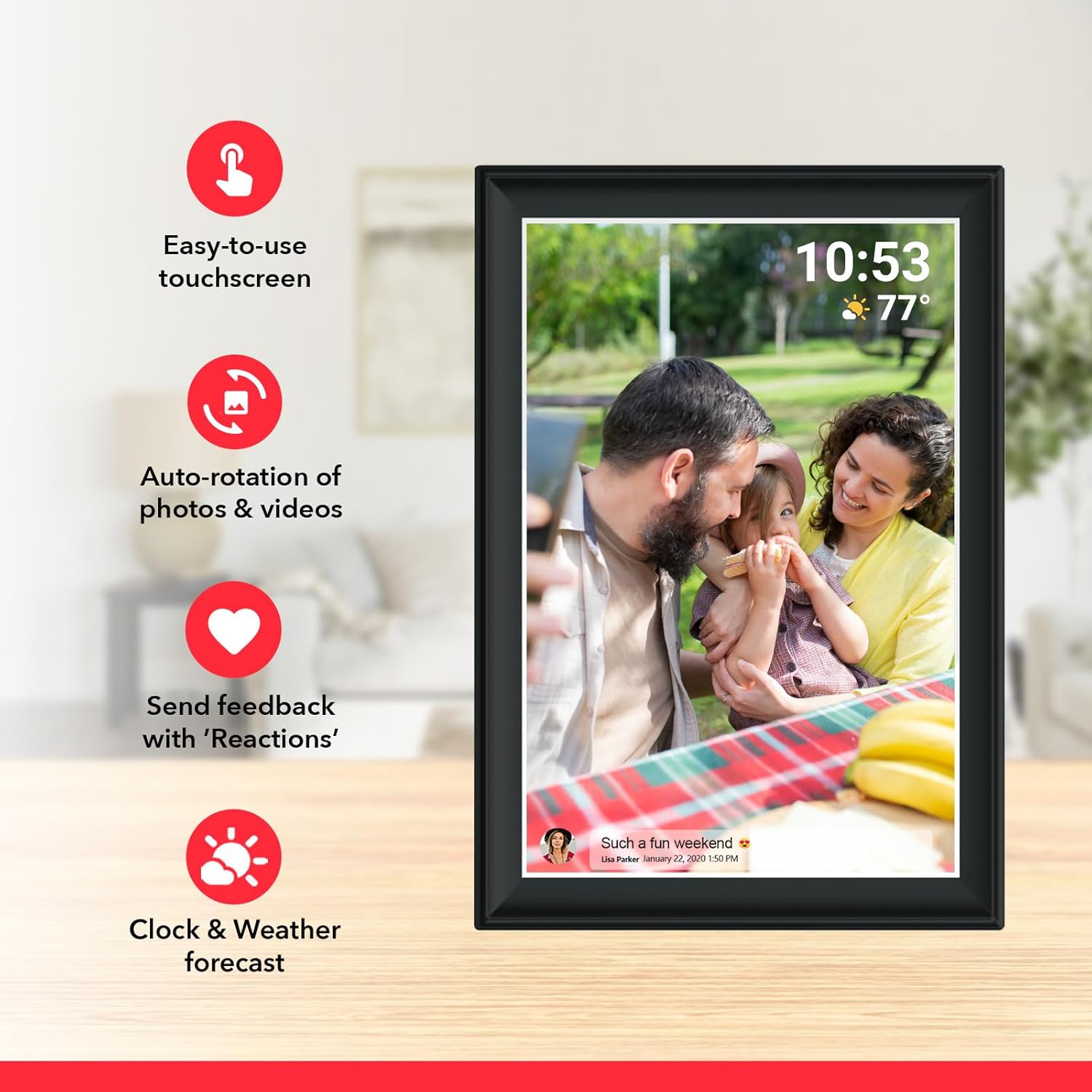 Frameo 10.1 Inch 32GB Digital Picture Frame, IPS HD Touch Screen, 32GB Storage, Photo Frame with Auto-Rotate Instant Share Photo/Video Sharing via Frameo App, Gift for Mom