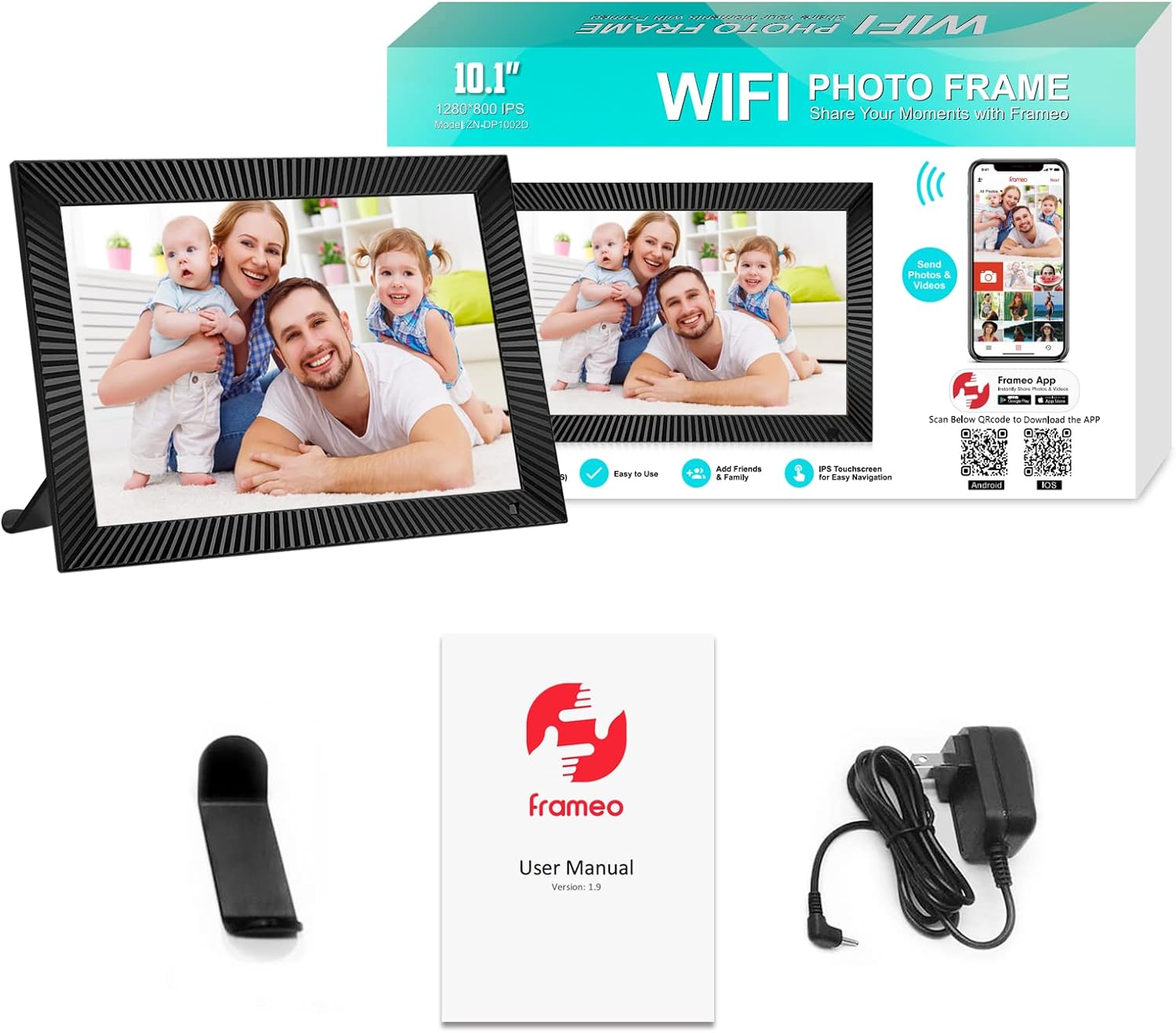 Frameo 10.1 Inch 32GB Digital Picture Frame, IPS HD Touch Screen, 32GB Storage, Photo Frame with Auto-Rotate Instant Share Photo/Video Sharing via Frameo App, Gift for Mom