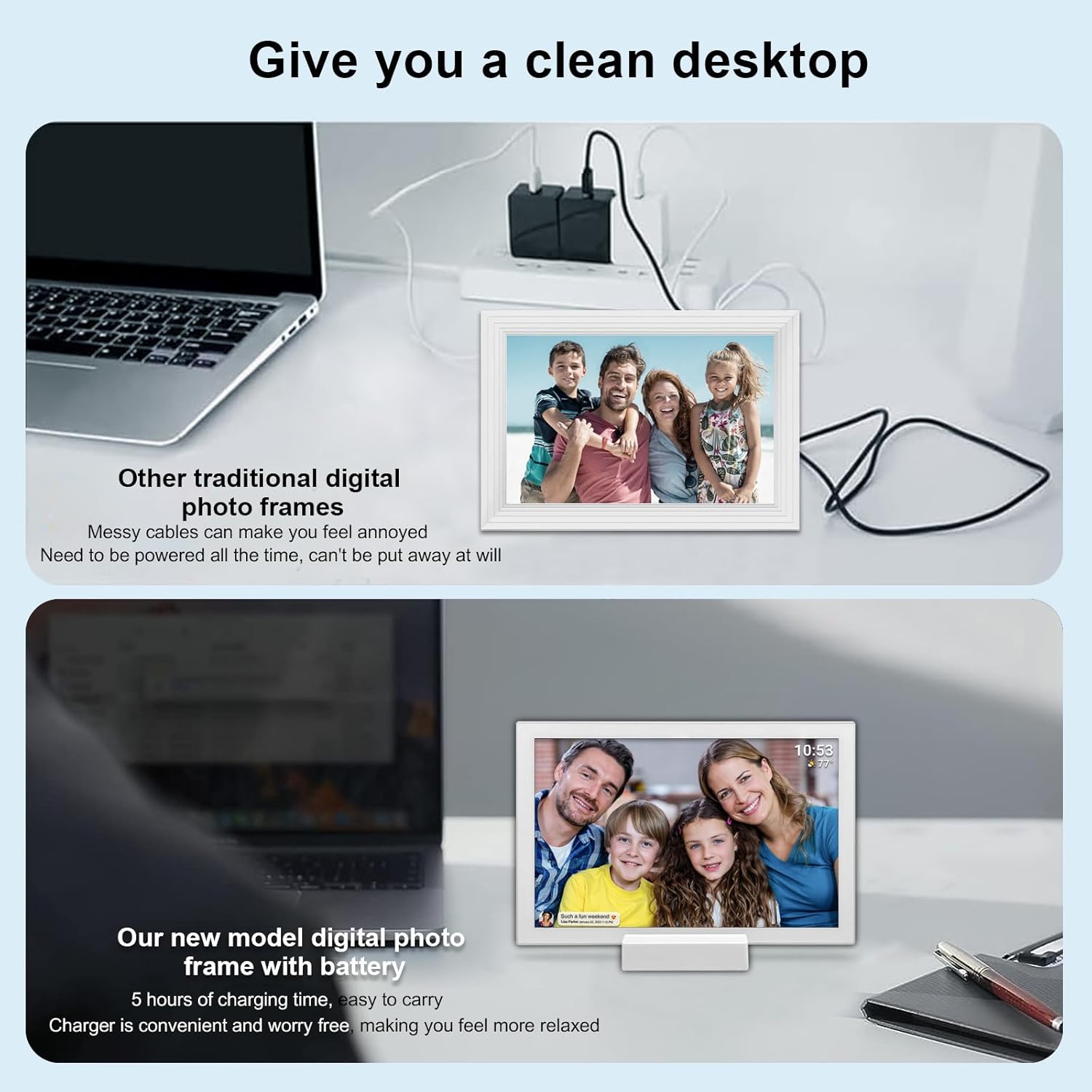 Frameo 10.1 Inch 32GB Digital Picture Frame with 5000mAh Battery,HD IPS LCD Touch Screen,Auto-Rotate Portrait and Landscape,Share Moments Instantly via Frameo App from Anywhere