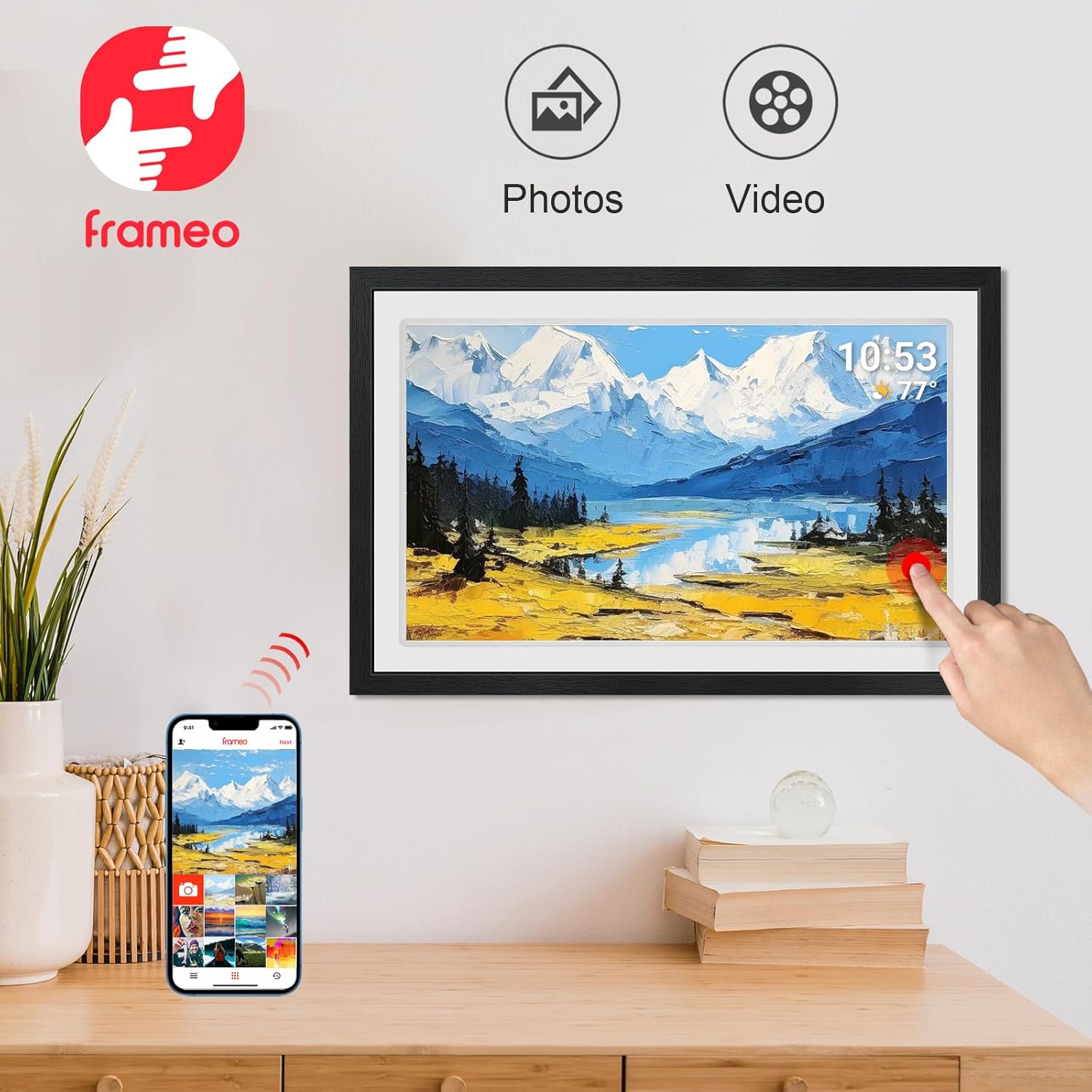 Frameo 21.5inch 32GB Digital Photo Frame with 1920×1080 FHD IPS LCD Touch Screen, Auto-Rotate, Dual-WiFi Share Photos & Videos Via Frameo App