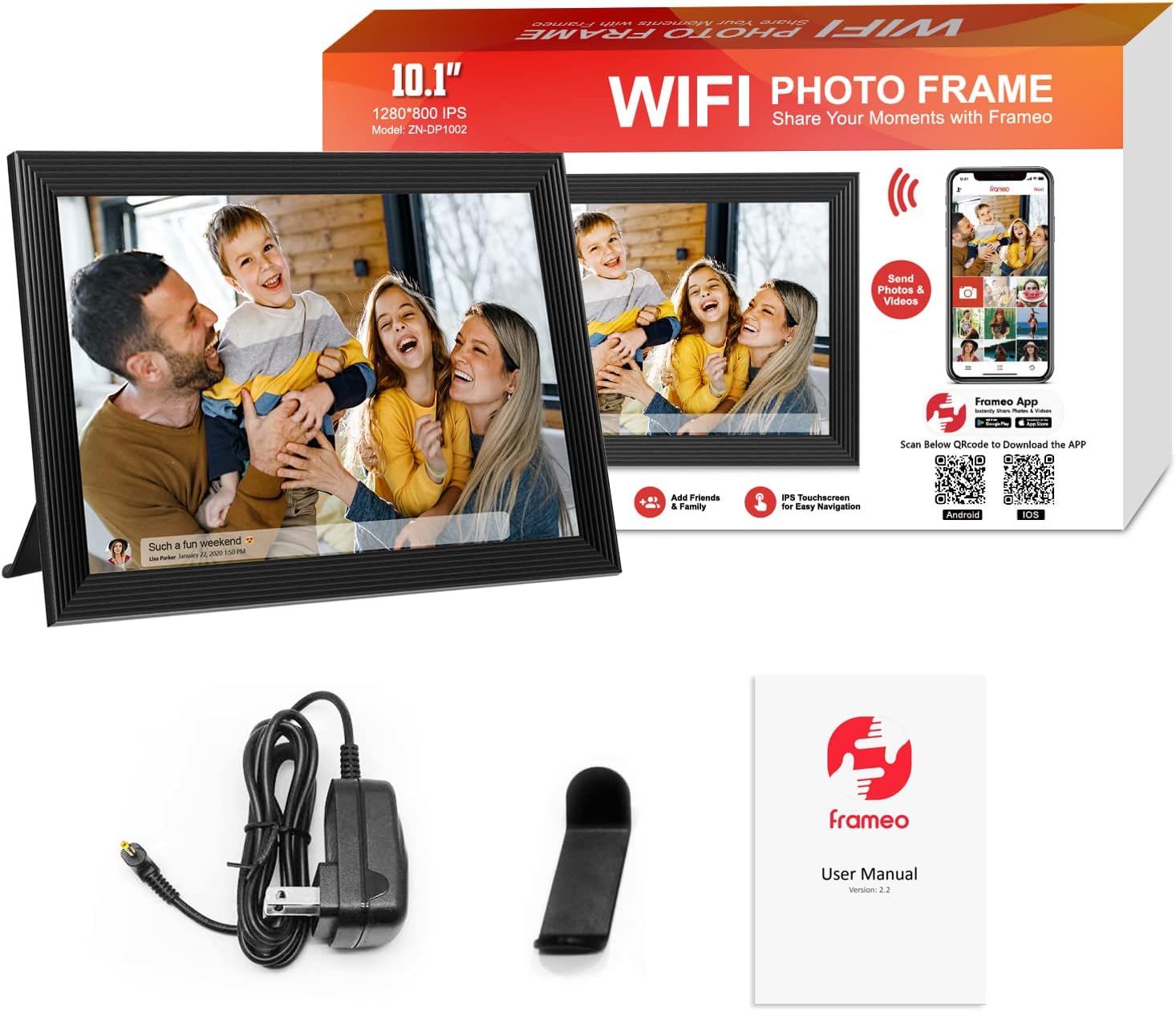 Frameo 10.1 Inch 32GB Digital Picture Frame, IPS HD Touch Screen, 32GB Storage, Photo Frame with Auto-Rotate Instant Share Photo/Video Sharing via Frameo App, Gift for Mom