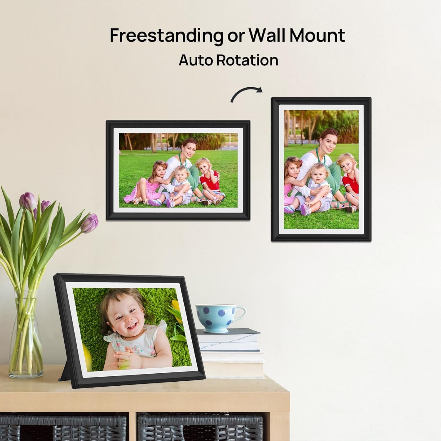SSA WiFi Frame 10.1 Inch 32GB Digital Picture Frame-（Black and White）, IPS Touch Screen, Auto-Rotate,Send 50 Photo Unlimited,Share Photos/Videos Instantly