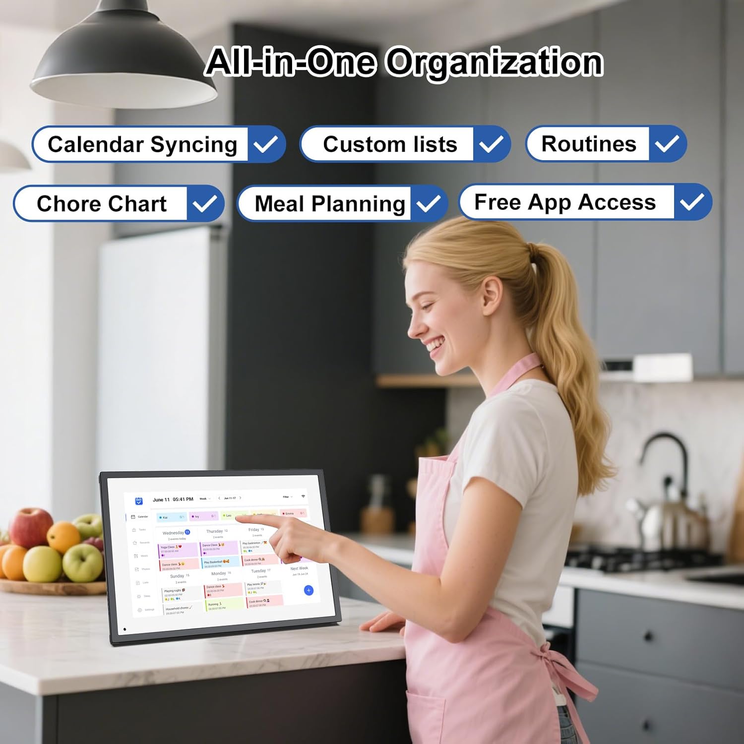 Akimart 10.1 Inch Digital Calendar, IPS HD Touch Screen Display for Family Schedules, Hearth Display Desk Smart Calendar Seamless Scheduling