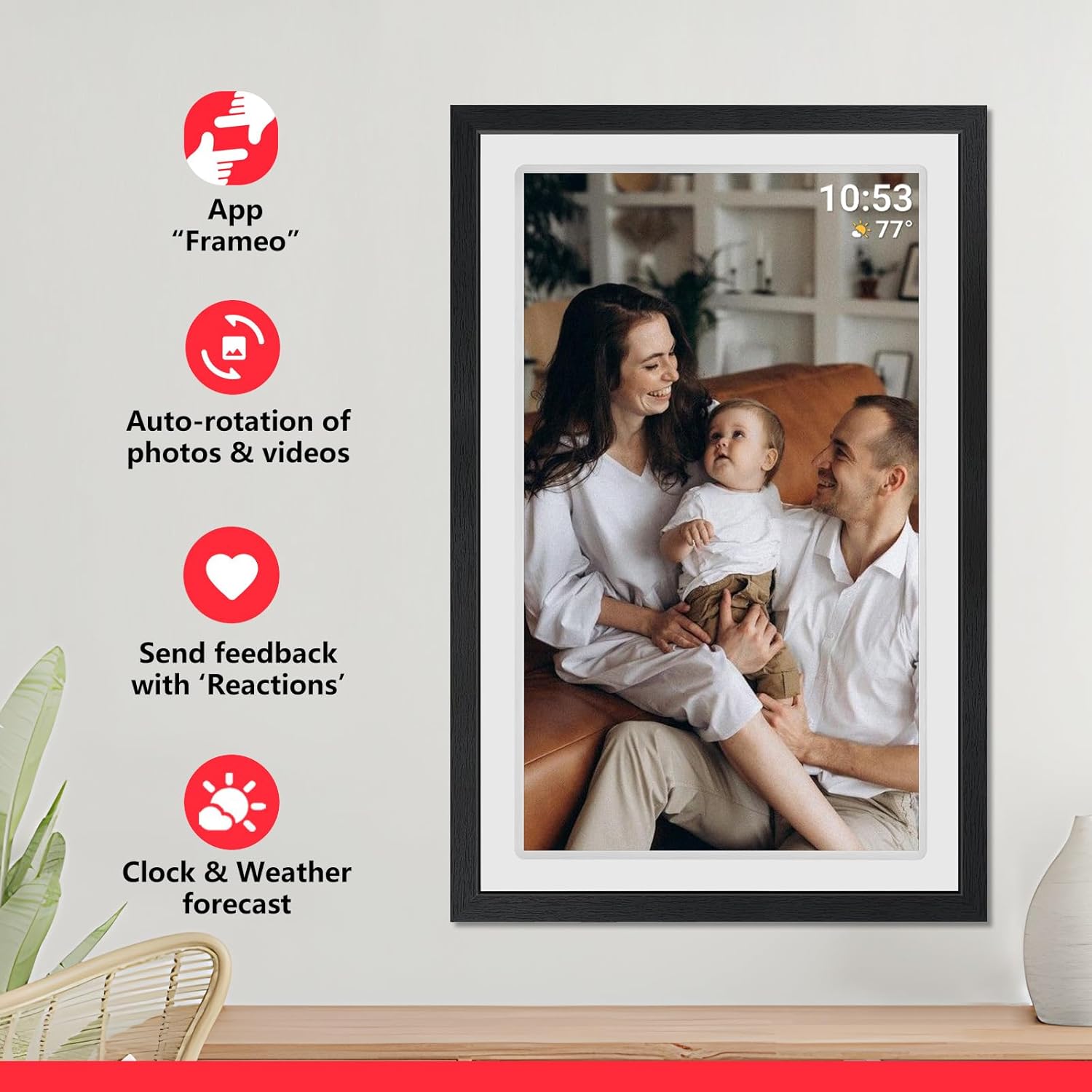 Frameo 21.5inch 32GB Digital Photo Frame with 1920×1080 FHD IPS LCD Touch Screen, Auto-Rotate, Dual-WiFi Share Photos & Videos Via Frameo App