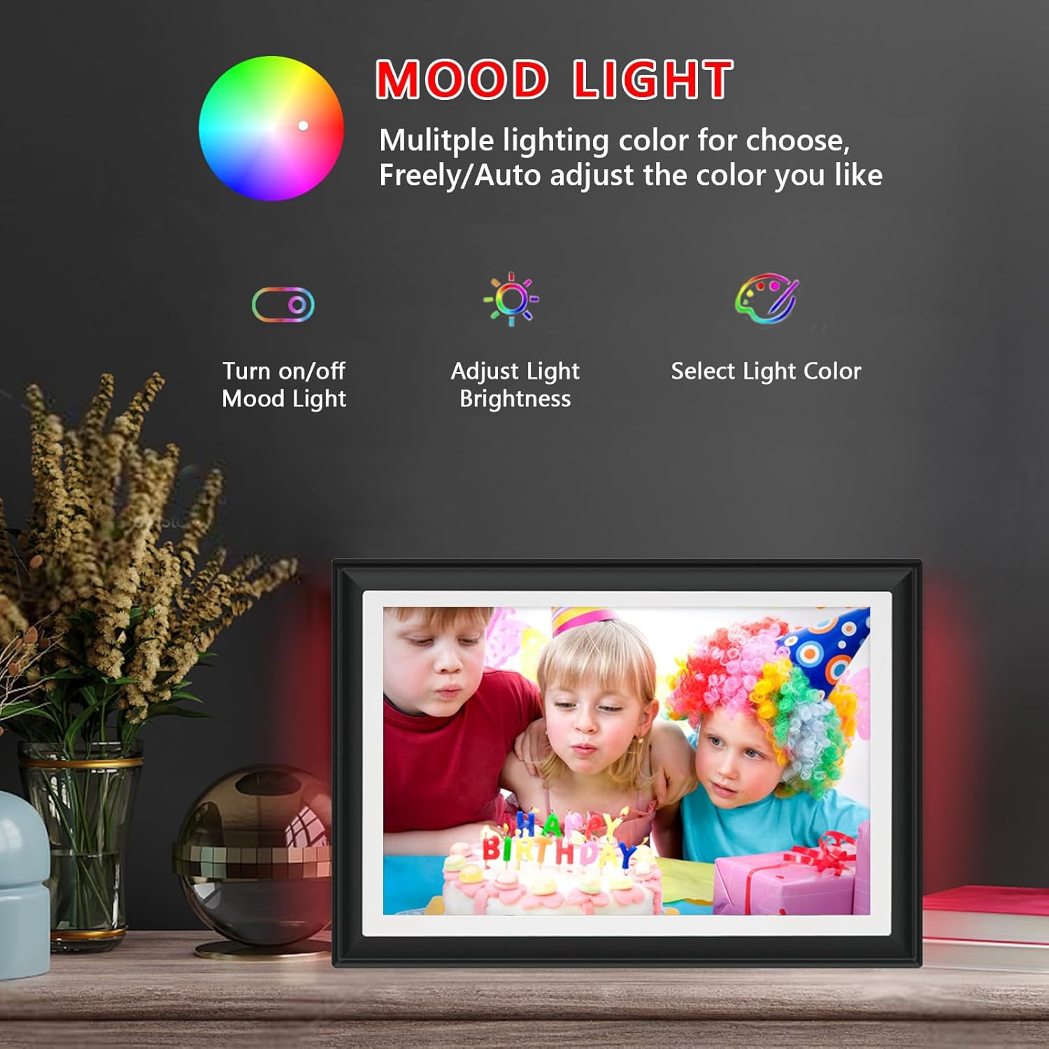 Frameo LED Light 10.1 Inch 32GB Digital Picture Frame–(Black and White), IPS HD Touch Screen, Photo Frame with Auto-Rotate Instant Share Photo/Video Sharing via Frameo App, Gift for Mom