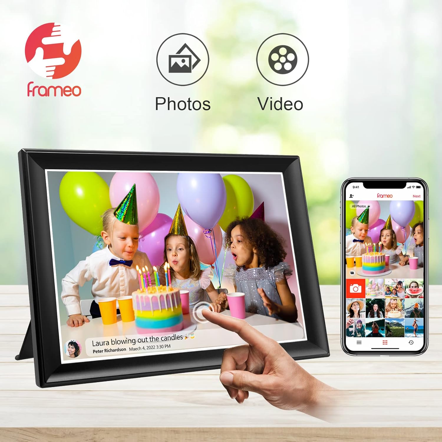Frameo 10.1 Inch 32GB Digital Picture Frame, IPS HD Touch Screen, 32GB Storage, Photo Frame with Auto-Rotate Instant Share Photo/Video Sharing via Frameo App, Gift for Mom