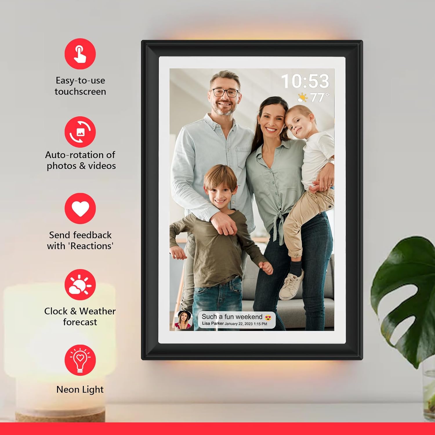 Frameo LED Light 10.1 Inch 32GB Digital Picture Frame–(Black and White), IPS HD Touch Screen, Photo Frame with Auto-Rotate Instant Share Photo/Video Sharing via Frameo App, Gift for Mom
