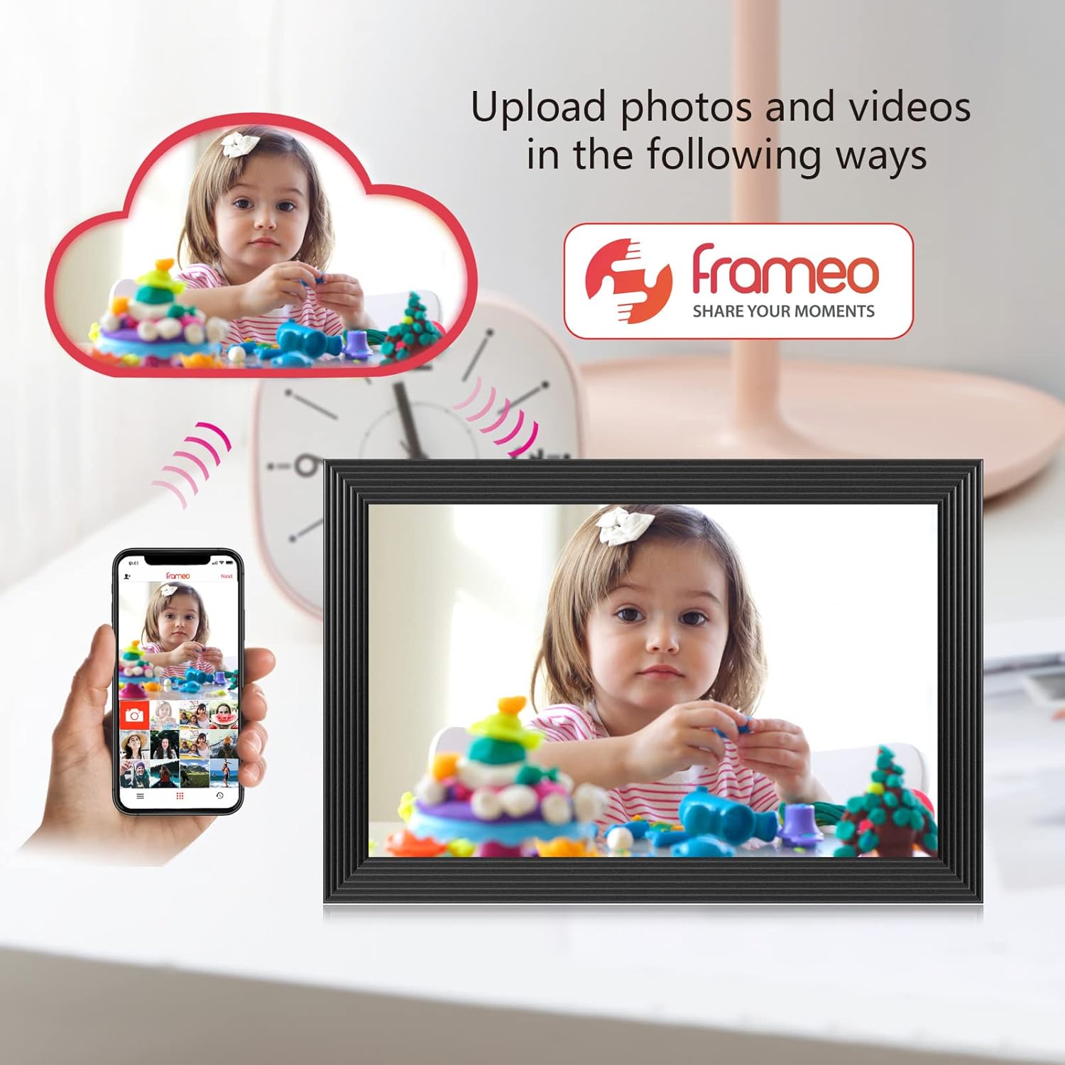Frameo 10.1 Inch 32GB Digital Picture Frame, IPS HD Touch Screen, 32GB Storage, Photo Frame with Auto-Rotate Instant Share Photo/Video Sharing via Frameo App, Gift for Mom