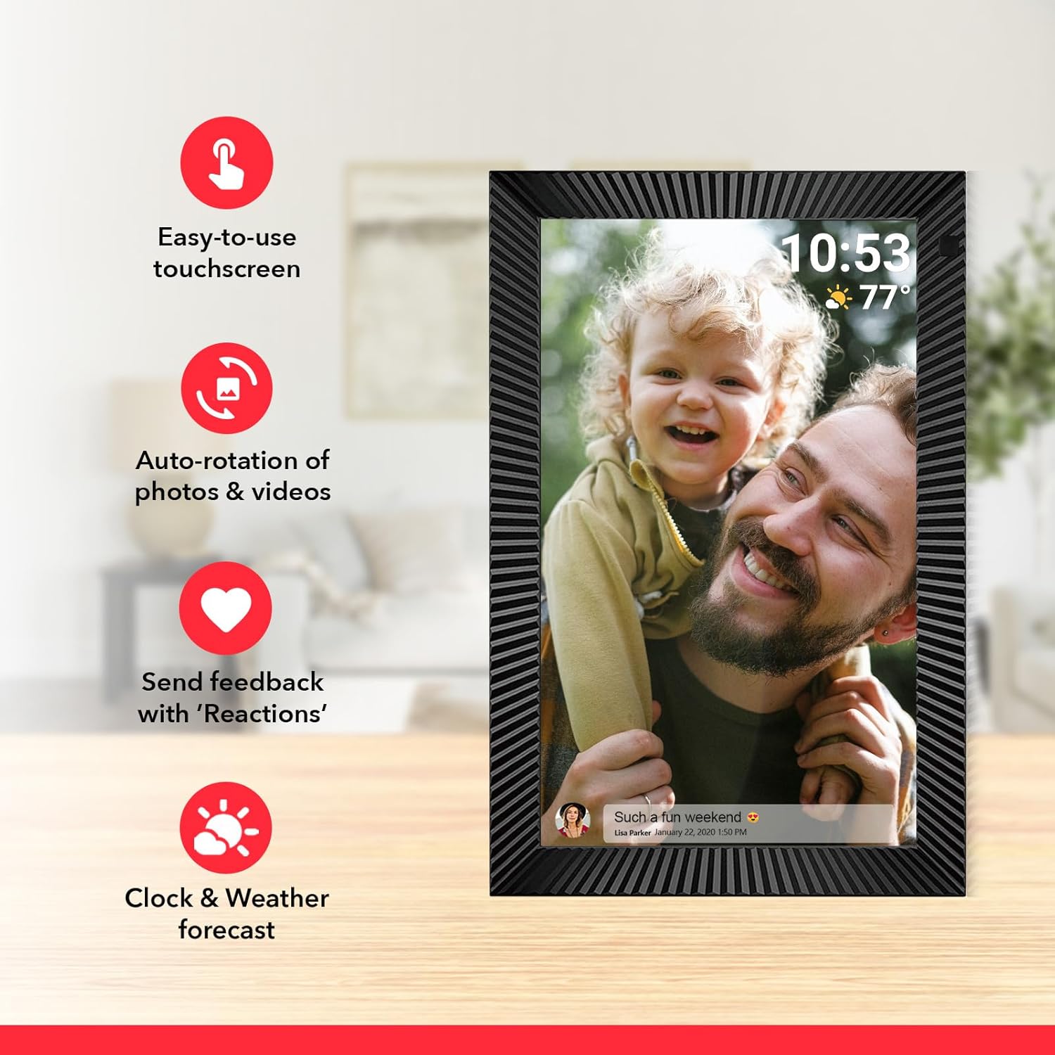 Frameo 10.1 Inch 32GB Digital Picture Frame, IPS HD Touch Screen, 32GB Storage, Photo Frame with Auto-Rotate Instant Share Photo/Video Sharing via Frameo App, Gift for Mom