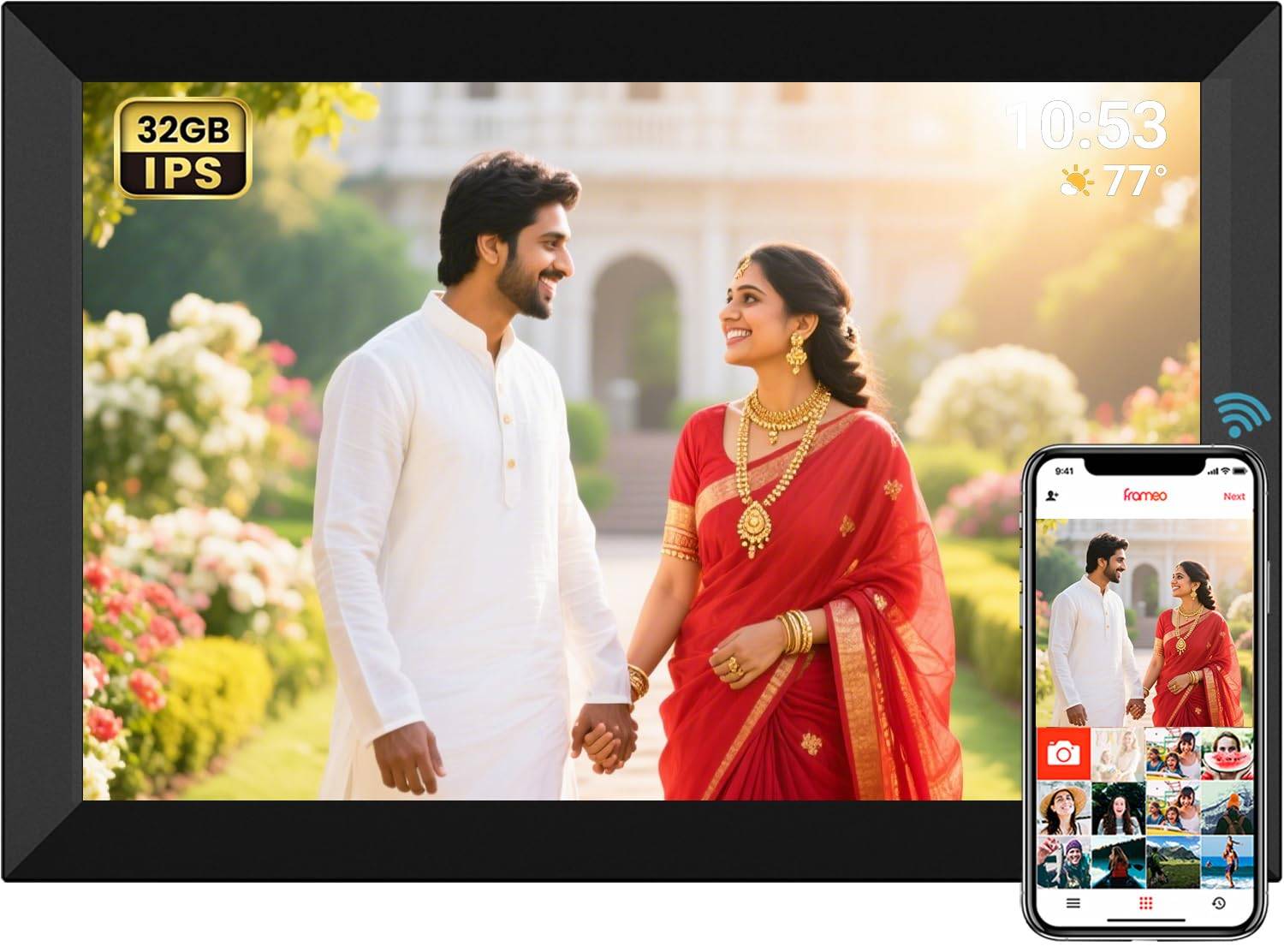 Frameo 10.1 Inch 32GB Digital Picture Frame, IPS HD Touch Screen, Photo Frame with Auto-Rotate Instant Share Photo/Video Sharing via Frameo App, Gift for Mom