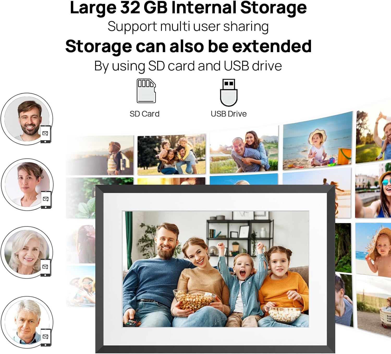 SSA WiFi Frame 10.1 Inch 32GB Digital Picture Frame-（Black and White）, IPS Touch Screen, Auto-Rotate,Send 50 Photo Unlimited,Share Photos/Videos Instantly