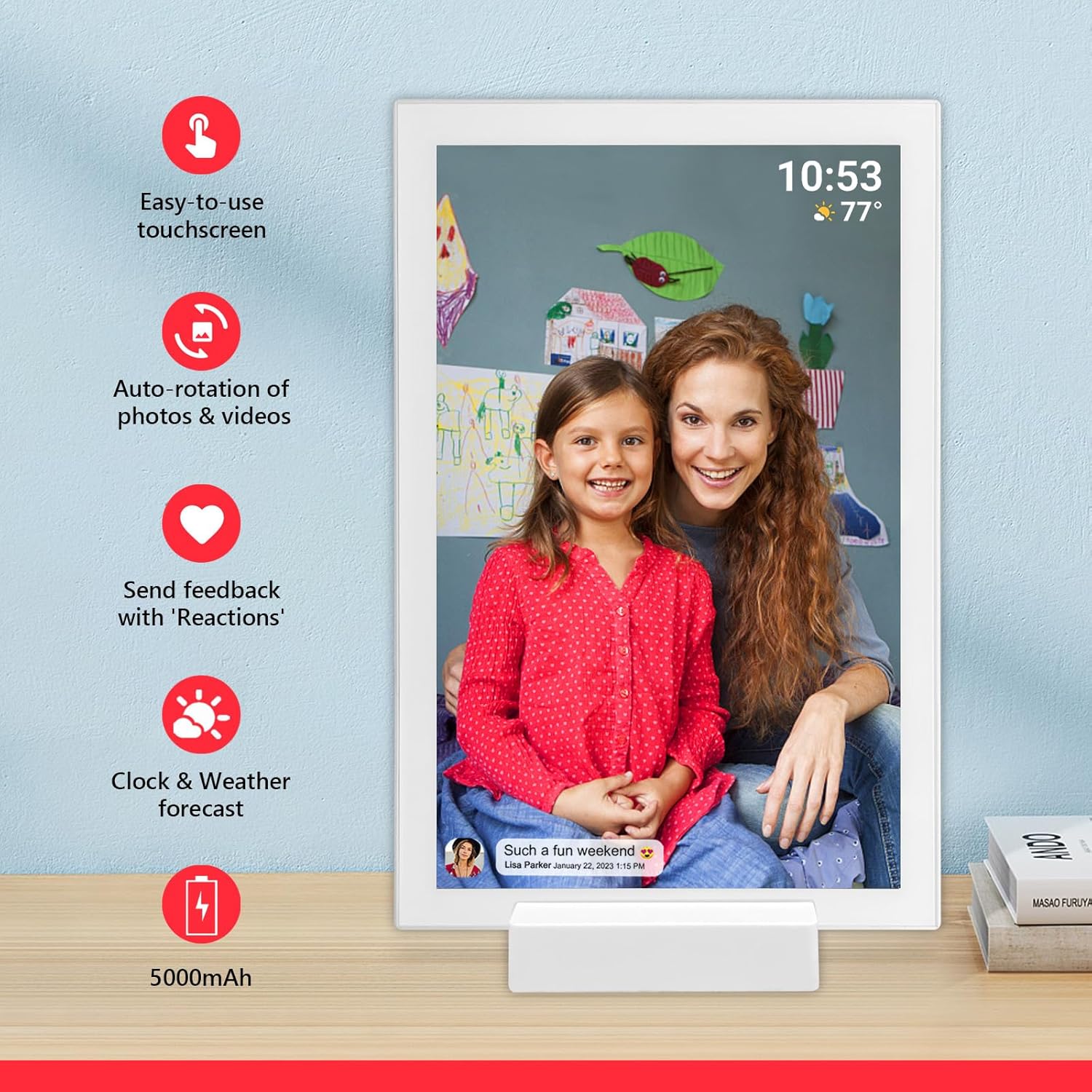 Frameo 10.1 Inch 32GB Digital Picture Frame with 5000mAh Battery,HD IPS LCD Touch Screen,Auto-Rotate Portrait and Landscape,Share Moments Instantly via Frameo App from Anywhere