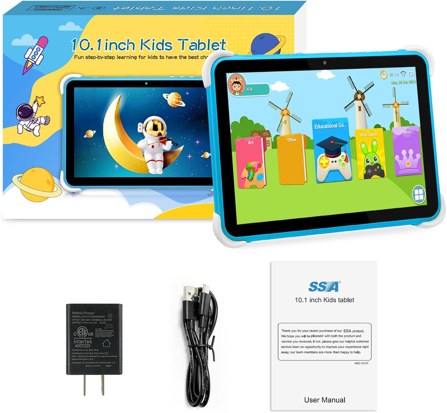 10 Inch Kids Tablet ,Android 14,3GB+64GB,8-Core CPU,2.4/5G WiFi WiFi 6,12H Battery Life,Parental Control,1280×800 HD Display,Dual Cameras,Shockproof Case,Pre-Installed Educational Apps