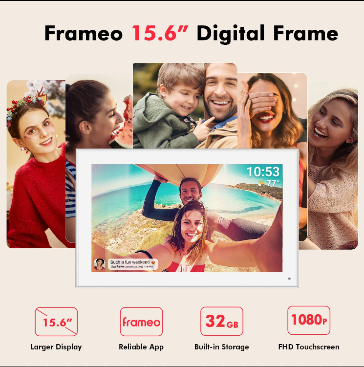 Akimart 15.6 Inch Frameo Digital Picture Frame WiFi, 1920×1080 IPS FHD Touch Screen Large Electronic Photo Frames, Send Photos from Your Phone from Anywhere, Best Gifts for Parents and Grandparents