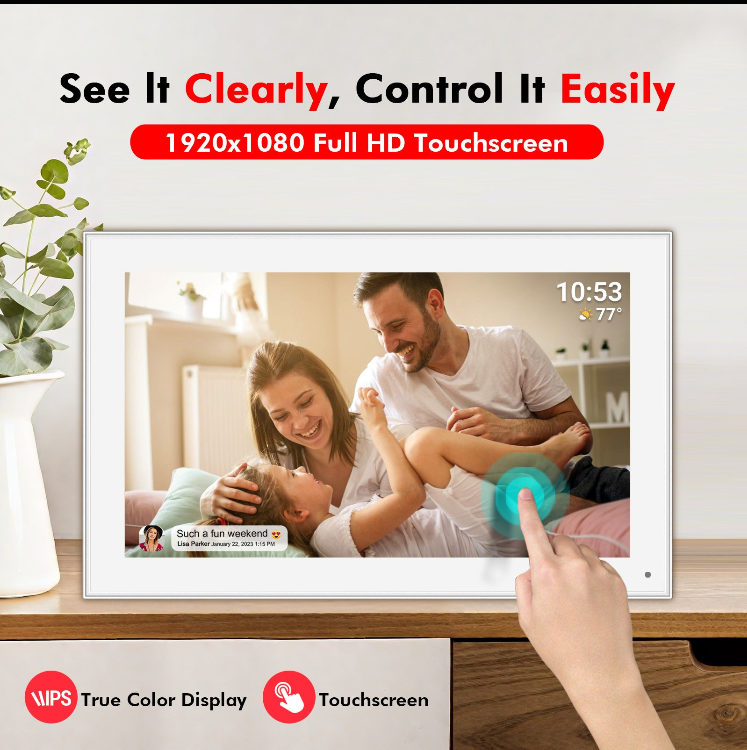 Akimart 15.6 Inch Frameo Digital Picture Frame WiFi, 1920×1080 IPS FHD Touch Screen Large Electronic Photo Frames, Send Photos from Your Phone from Anywhere, Best Gifts for Parents and Grandparents