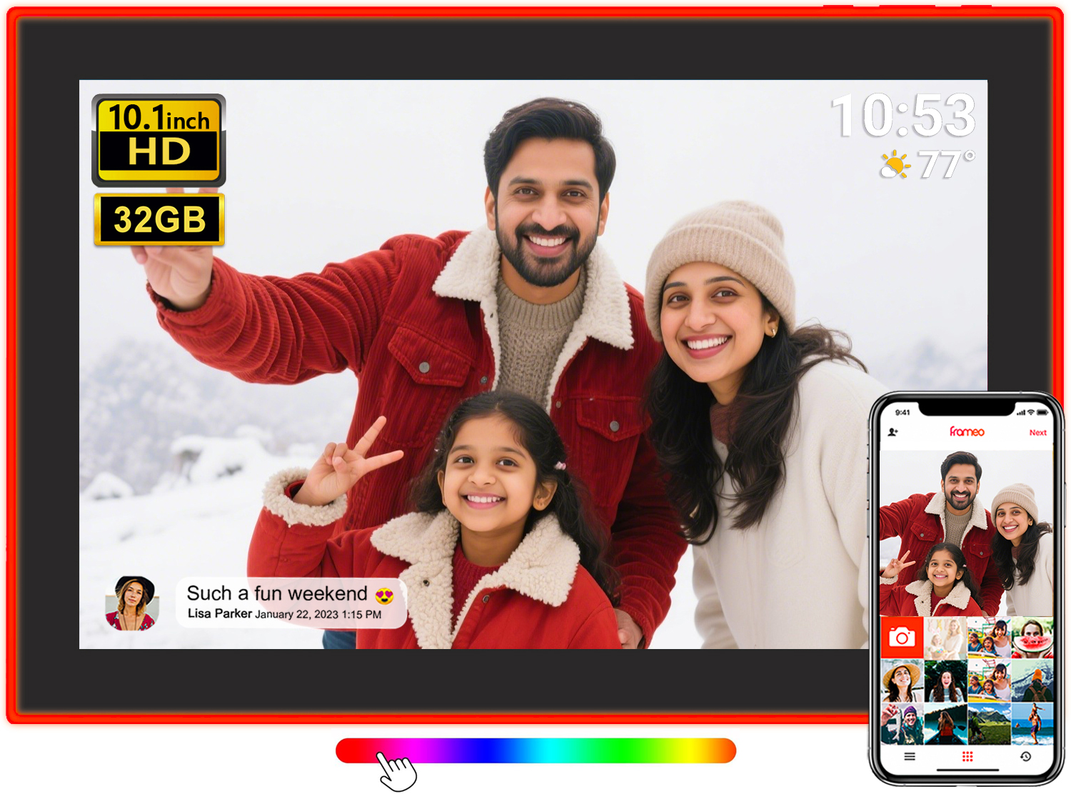 AKImart 10.1 inch Edge-Light  Digital Photo Frame, IPS Display, AI Color-Changing LED Strip Digital Photo Frame, Quick Share Photos/Videos, Easy Setup in Frameo App, Best Digital Frame for Gifting