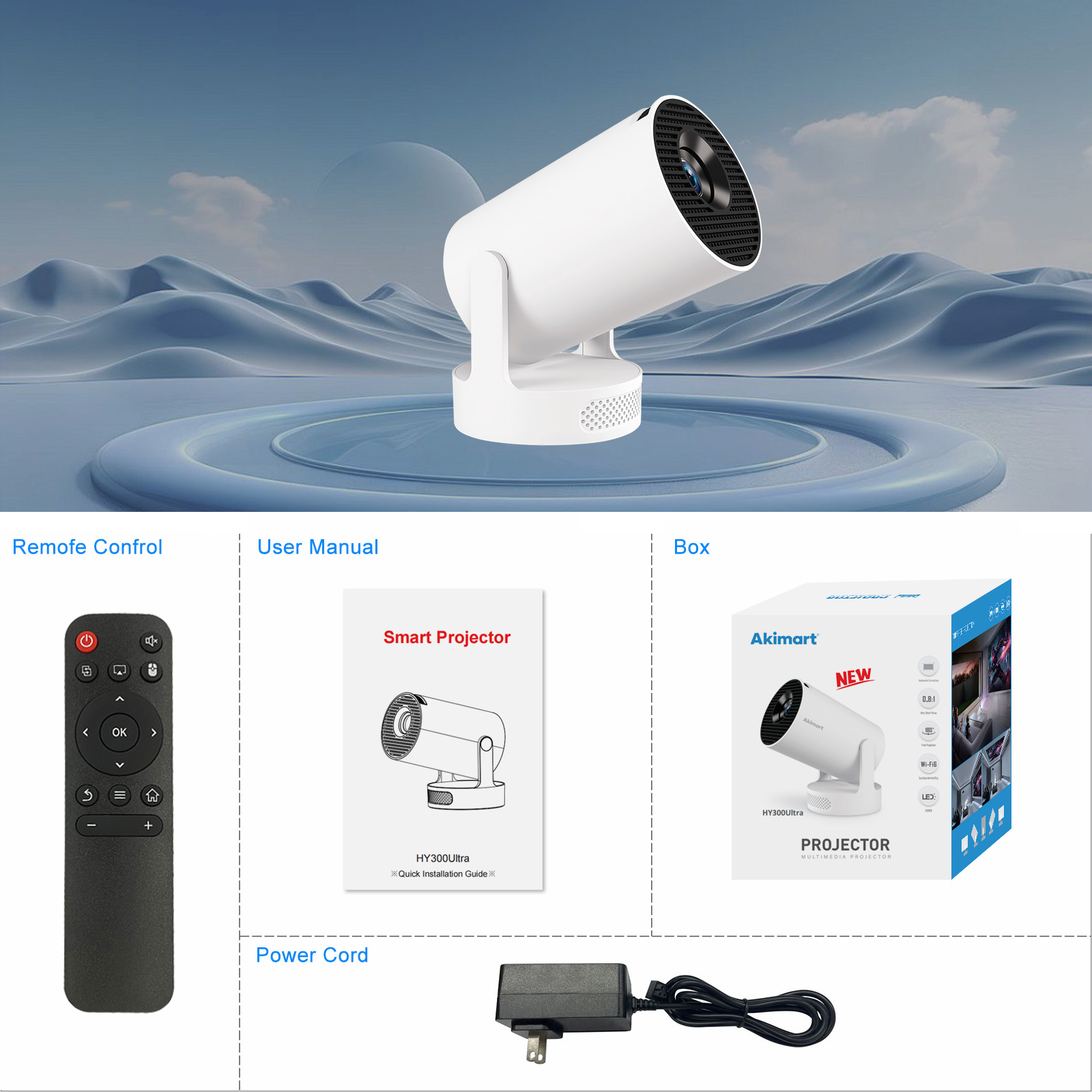 Akimart Mini Projector 720P with Dual-Band WIFI6 5G Wireless 5.4 Bluetooth Android 11