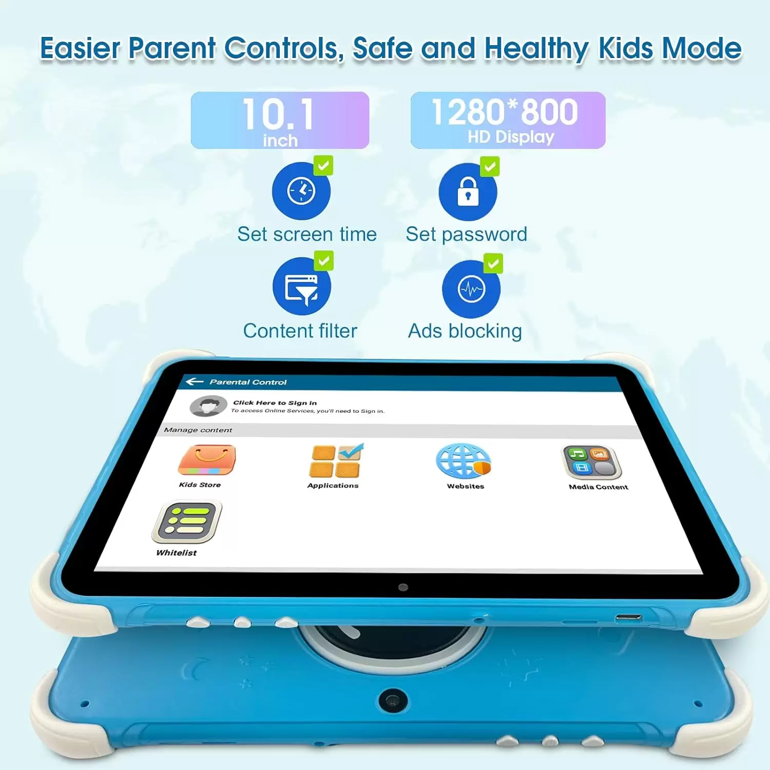 10 Inch Kids Tablet ,Android 14,3GB+64GB,8-Core CPU,2.4/5G WiFi WiFi 6,12H Battery Life,Parental Control,1280×800 HD Display,Dual Cameras,Shockproof Case,Pre-Installed Educational Apps