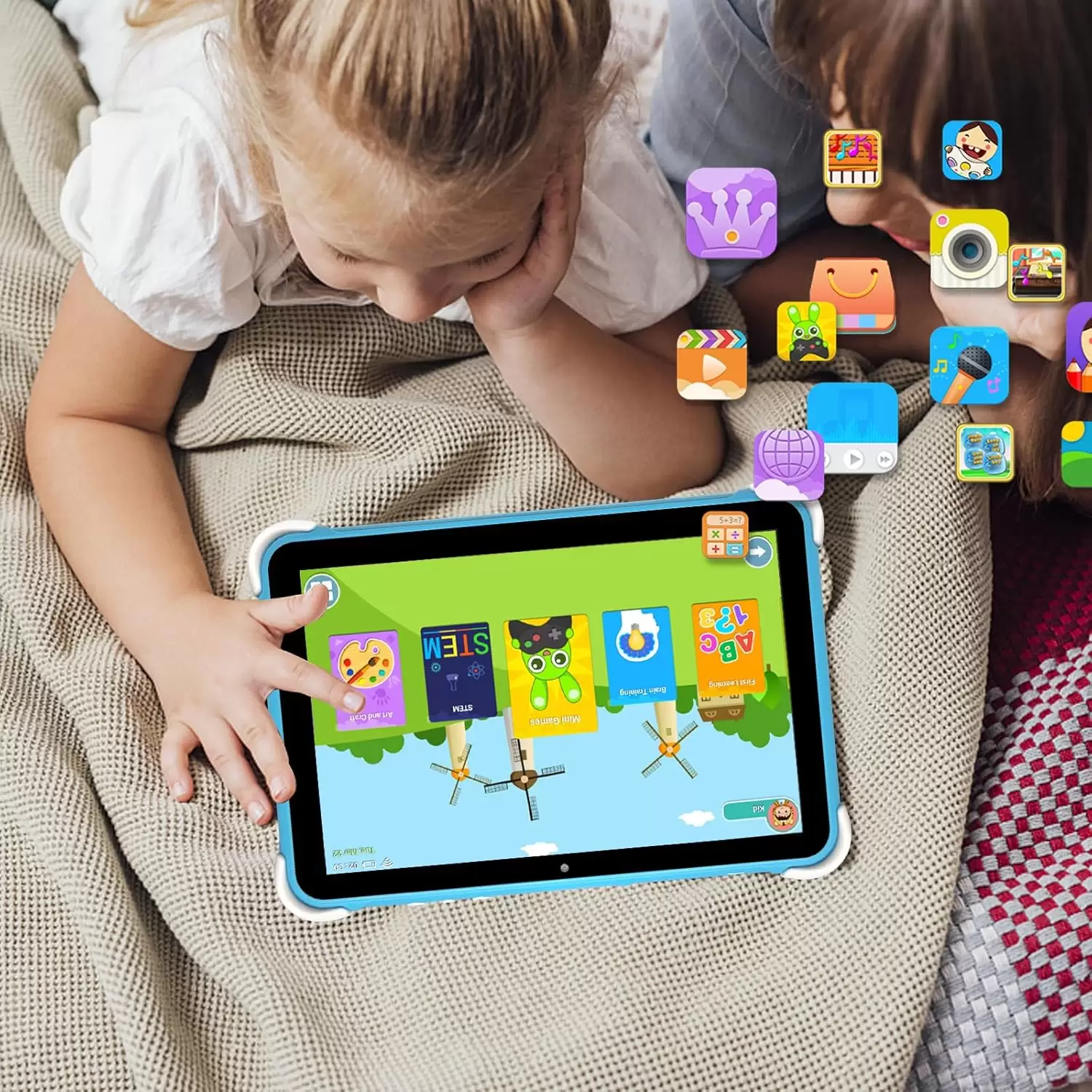 10 Inch Kids Tablet ,Android 14,3GB+64GB,8-Core CPU,2.4/5G WiFi WiFi 6,12H Battery Life,Parental Control,1280×800 HD Display,Dual Cameras,Shockproof Case,Pre-Installed Educational Apps