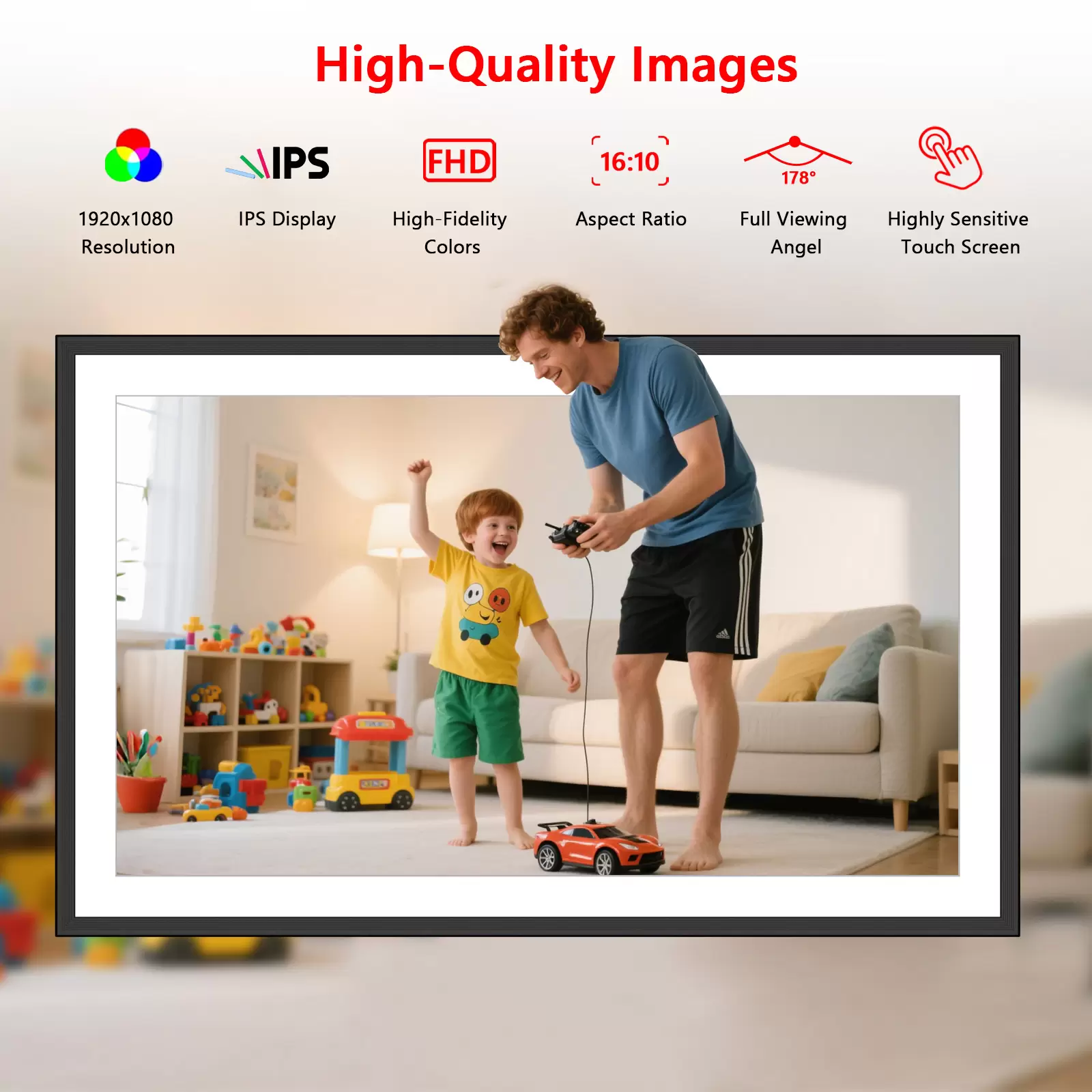 Akimart 15.6 Inch Frameo Digital Picture Frame WiFi, 1920×1080 IPS FHD Touch Screen Large Electronic Photo Frames, Send Photos from Your Phone from Anywhere, Best Gifts for Parents and Grandparents