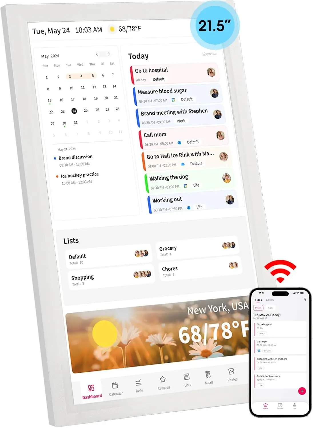 Akimart 21.5 Inch Digital Calendar, IPS HD Touch Screen Display for Family Schedules, Hearth Display Desk Smart Calendar Seamless Scheduling