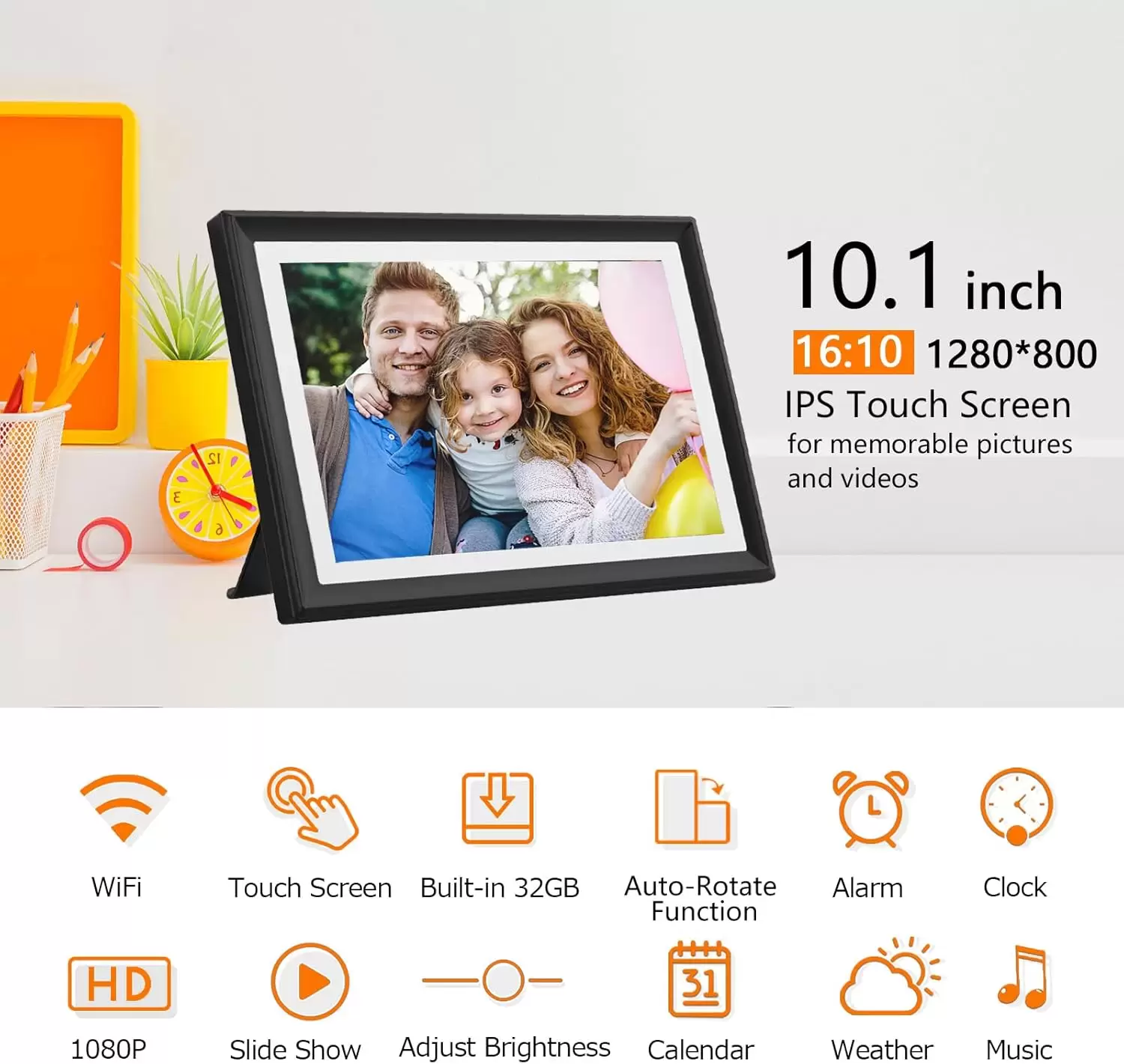 SSA WiFi Frame 10.1 Inch 32GB Digital Picture Frame-（Black and White）, IPS Touch Screen, Auto-Rotate,Send 50 Photo Unlimited,Share Photos/Videos Instantly