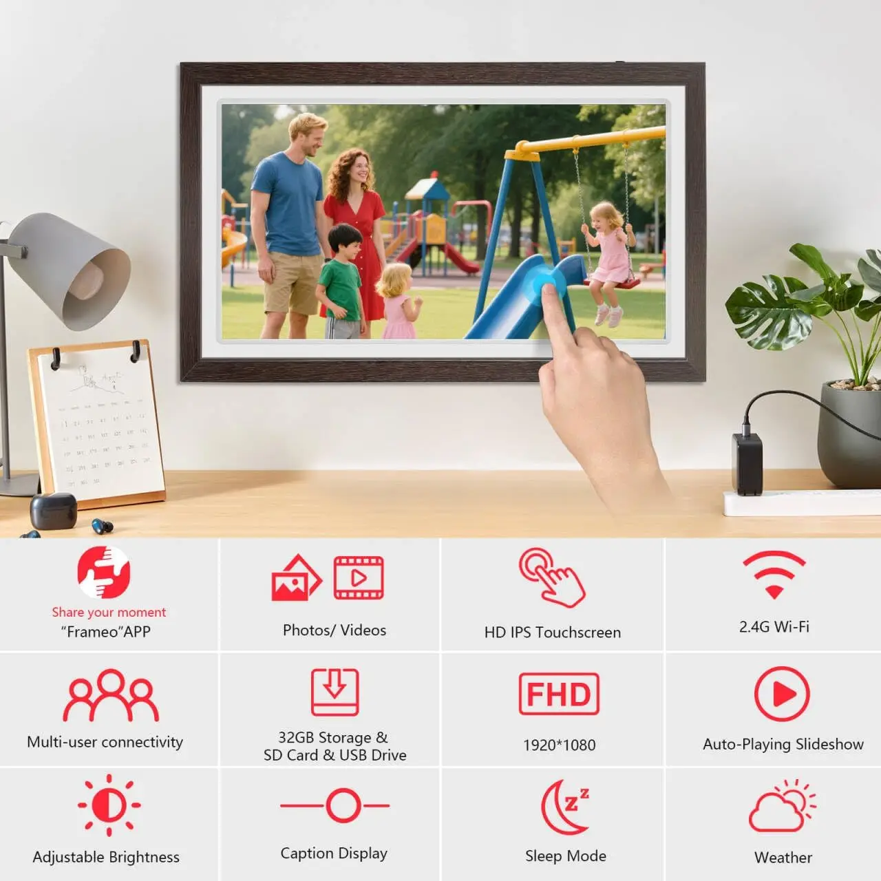Frameo 21.5 Inch 64GB Digital Picture Frame, IPS HD Touch Screen, Photo Frame with Auto-Rotate Instant Share Photo/Video Sharing via Frameo App, Gift for Mom