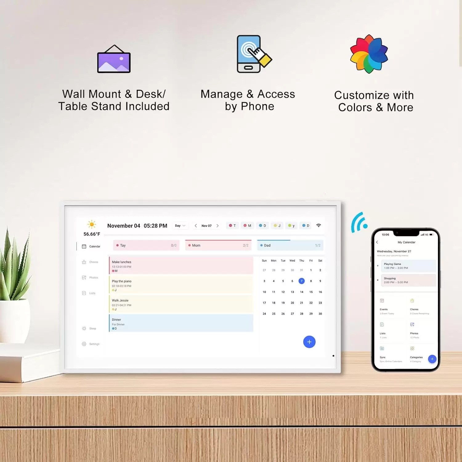Akimart 21.5 Inch Digital Calendar, IPS HD Touch Screen Display for Family Schedules, Hearth Display Desk Smart Calendar Seamless Scheduling