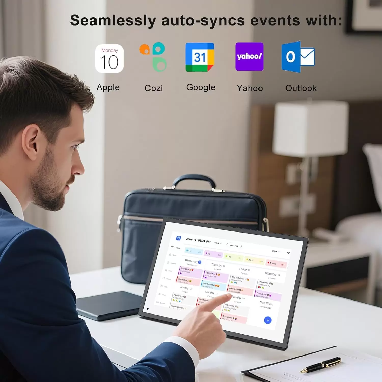 Akimart 10.1 Inch Digital Calendar, IPS HD Touch Screen Display for Family Schedules, Hearth Display Desk Smart Calendar Seamless Scheduling