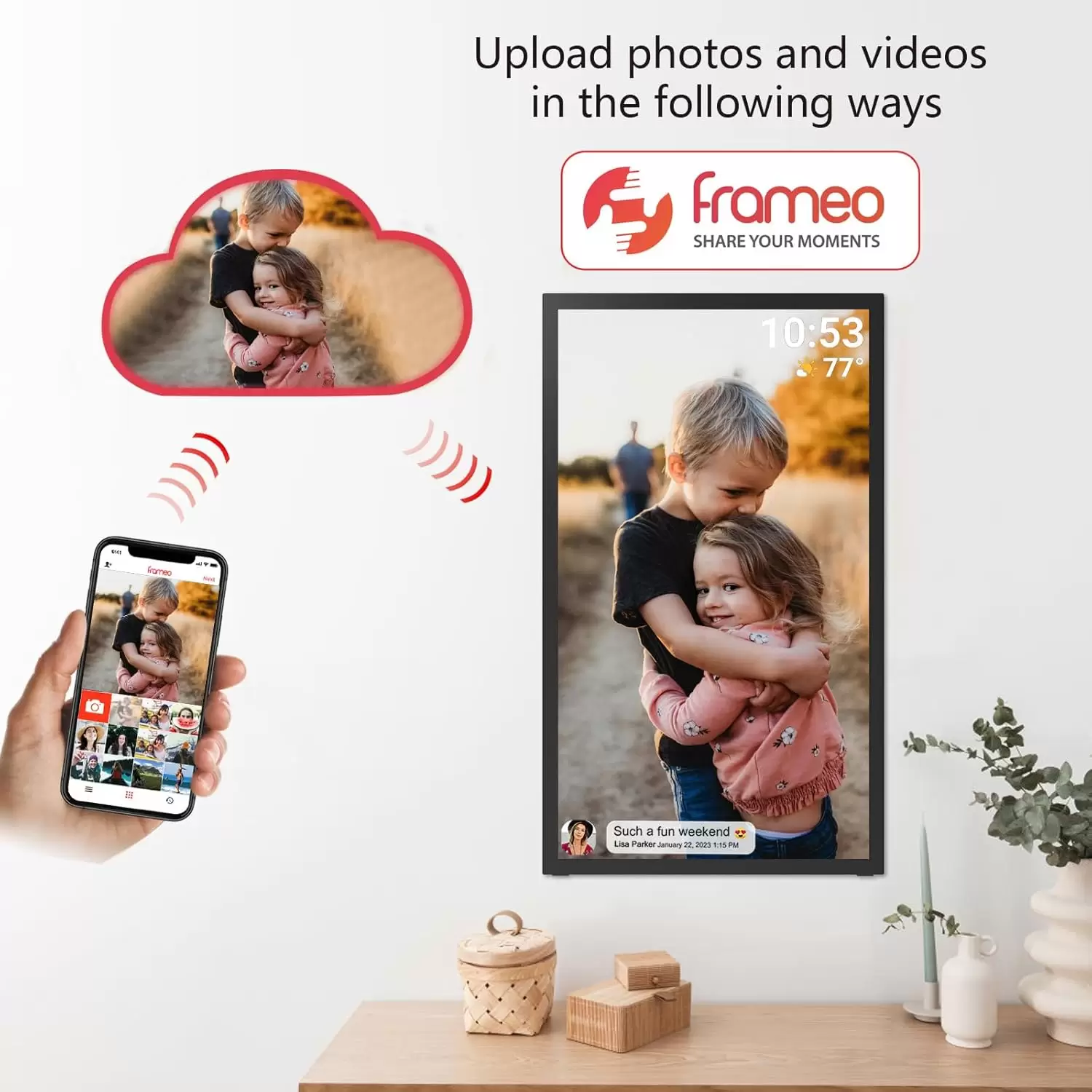 Frameo 21.5 Inch 64GB Digital Picture Frame, IPS HD Touch Screen, Photo Frame with Auto-Rotate Instant Share Photo/Video Sharing via Frameo App, Gift for Mom