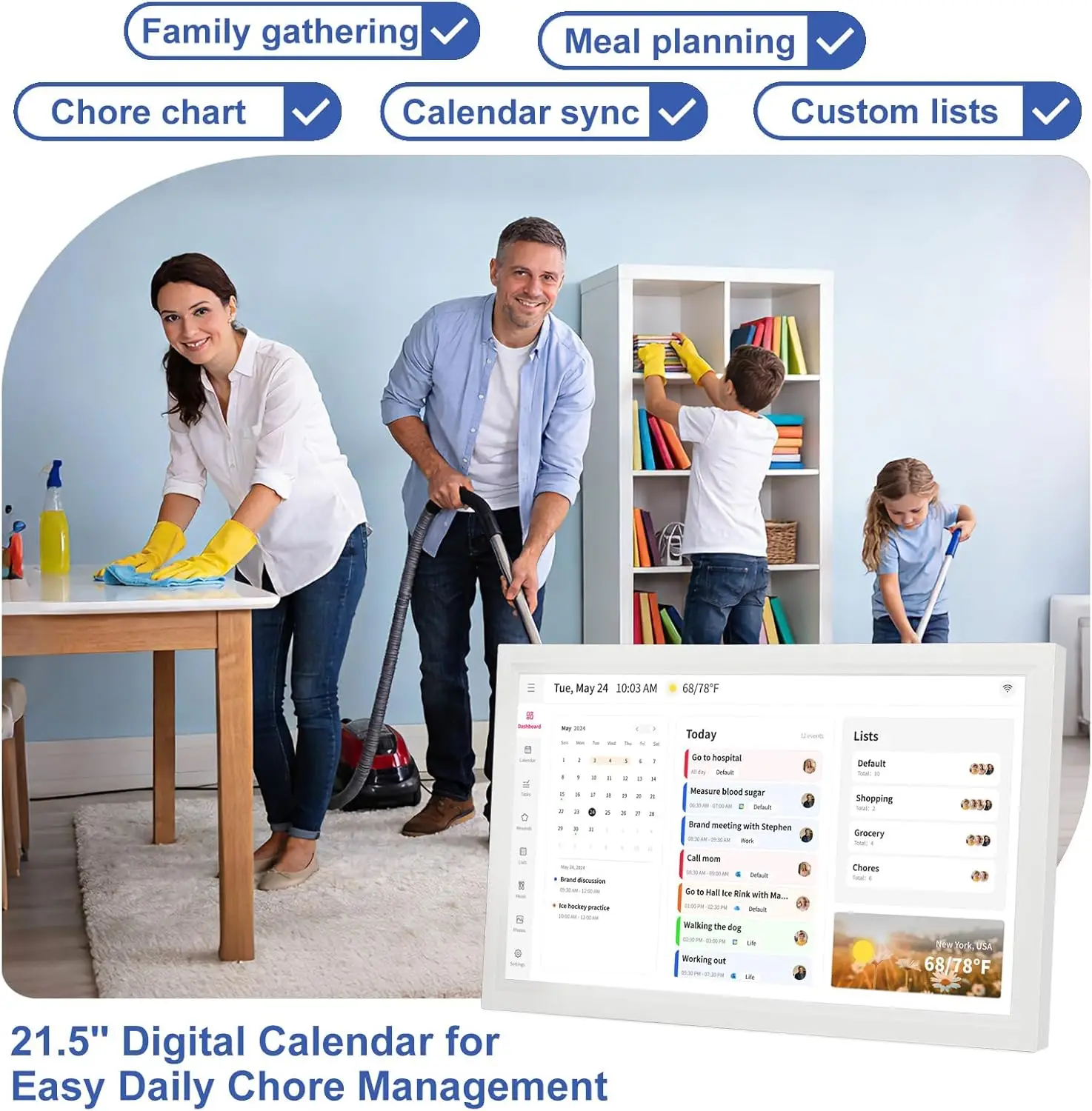 Akimart 21.5 Inch Digital Calendar, IPS HD Touch Screen Display for Family Schedules, Hearth Display Desk Smart Calendar Seamless Scheduling