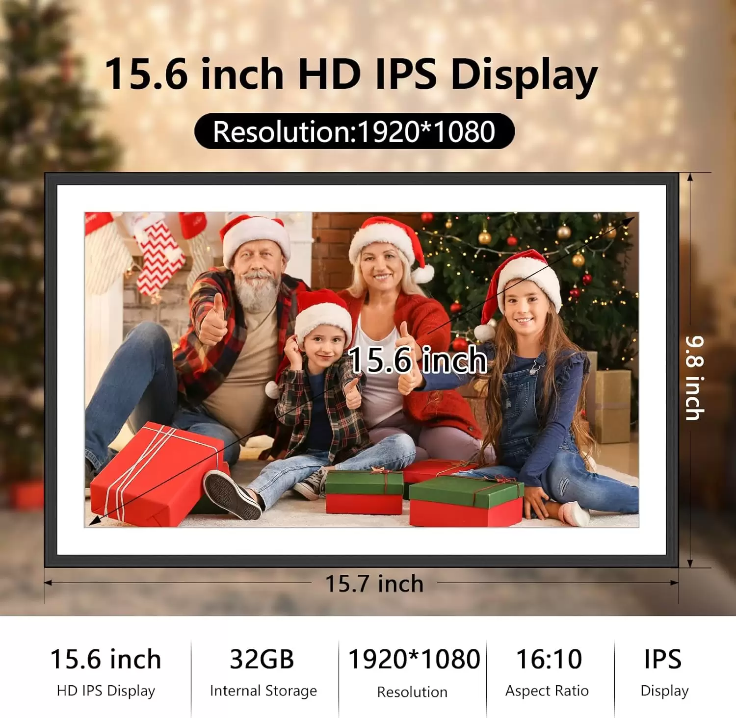 SSA WiFi Frame 15.6 Inch 32GB Digital Picture Frame, IPS Touch Screen, Auto-Rotate,Send 50 Photo Unlimited,Share Photos/Videos Instantly