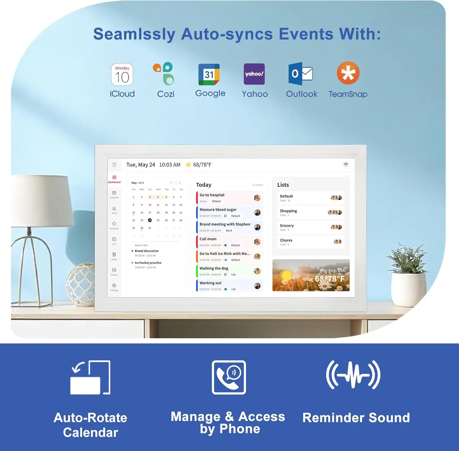 Akimart 21.5 Inch Digital Calendar, IPS HD Touch Screen Display for Family Schedules, Hearth Display Desk Smart Calendar Seamless Scheduling