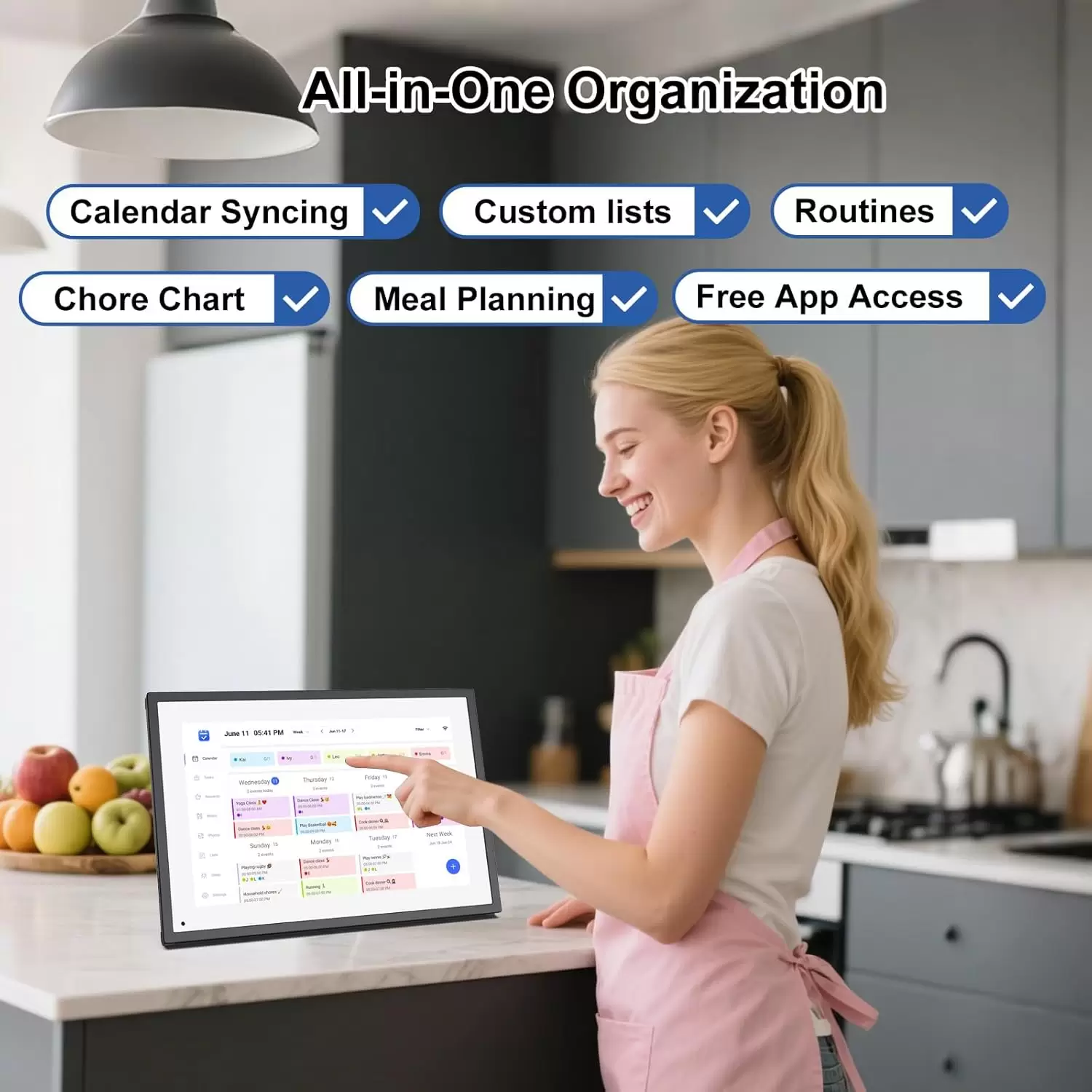 Akimart 10.1 Inch Digital Calendar, IPS HD Touch Screen Display for Family Schedules, Hearth Display Desk Smart Calendar Seamless Scheduling
