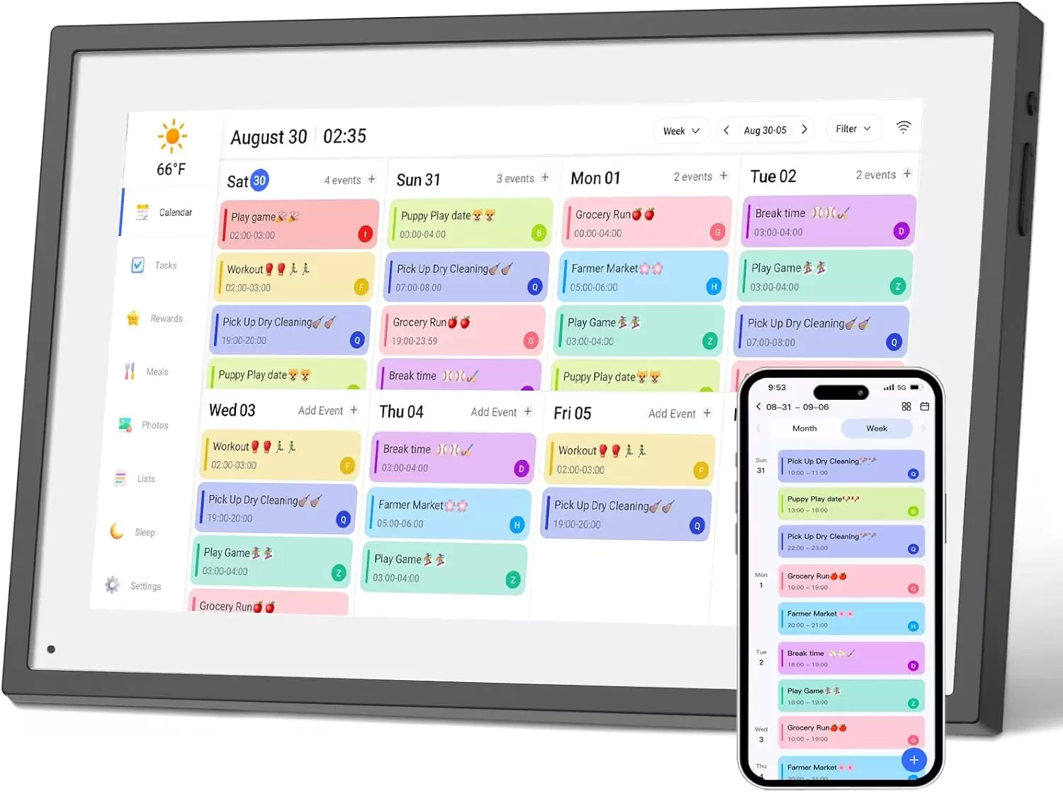 Akimart 10.1 Inch Digital Calendar, IPS HD Touch Screen Display for Family Schedules, Hearth Display Desk Smart Calendar Seamless Scheduling