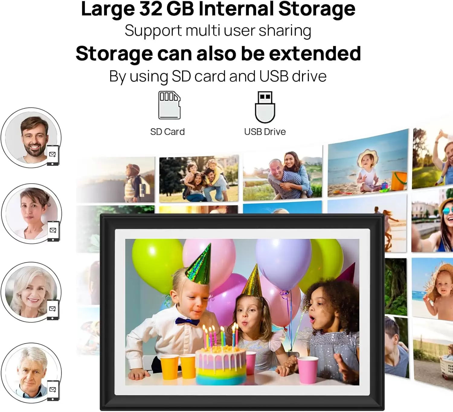 SSA WiFi Frame 10.1 Inch 32GB Digital Picture Frame-（Black and White）, IPS Touch Screen, Auto-Rotate,Send 50 Photo Unlimited,Share Photos/Videos Instantly