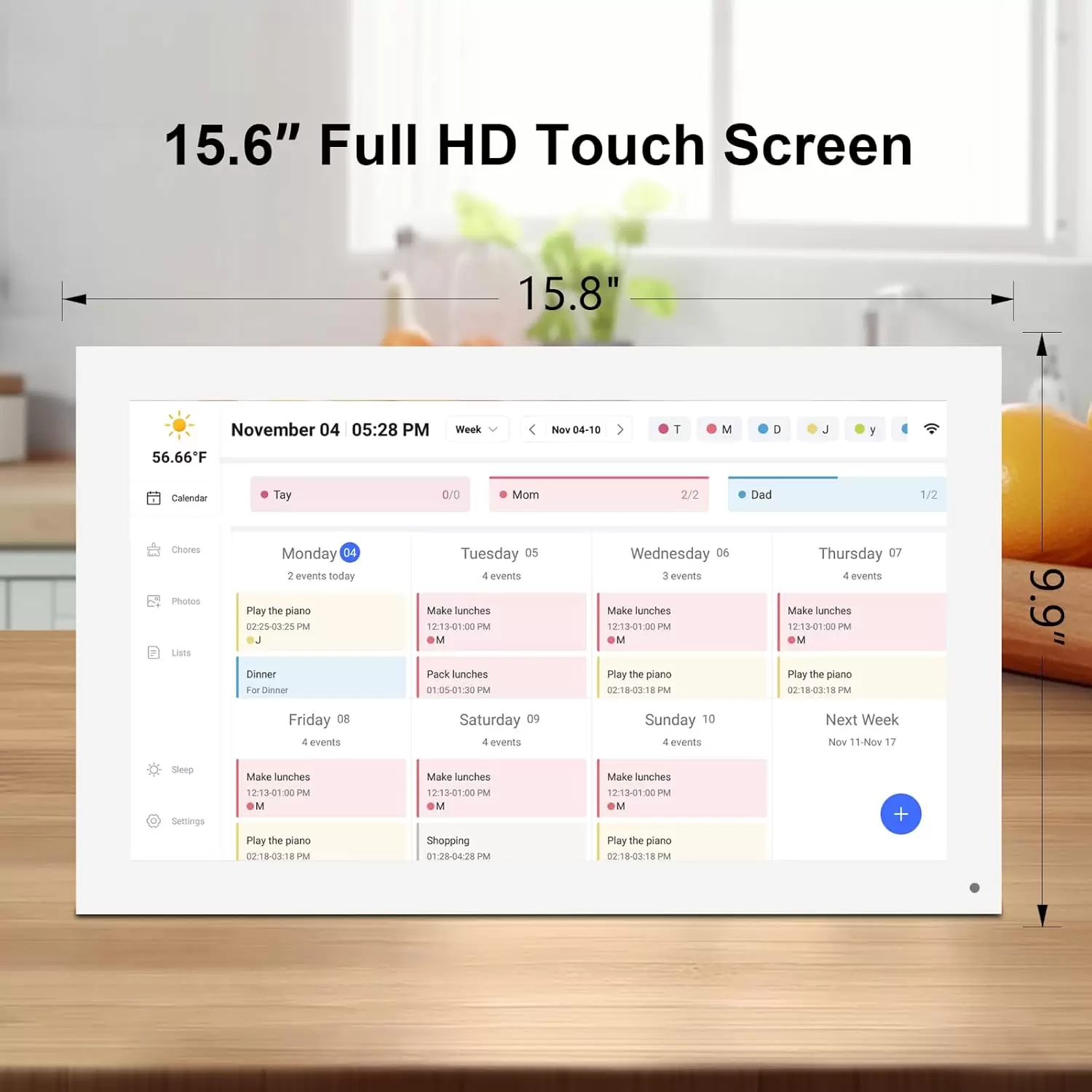 Akimart 15.6 inch Digital Calendar, IPS HD Touch Screen Display for Family Schedules, Hearth Display Desk Smart Calendar Seamless Scheduling